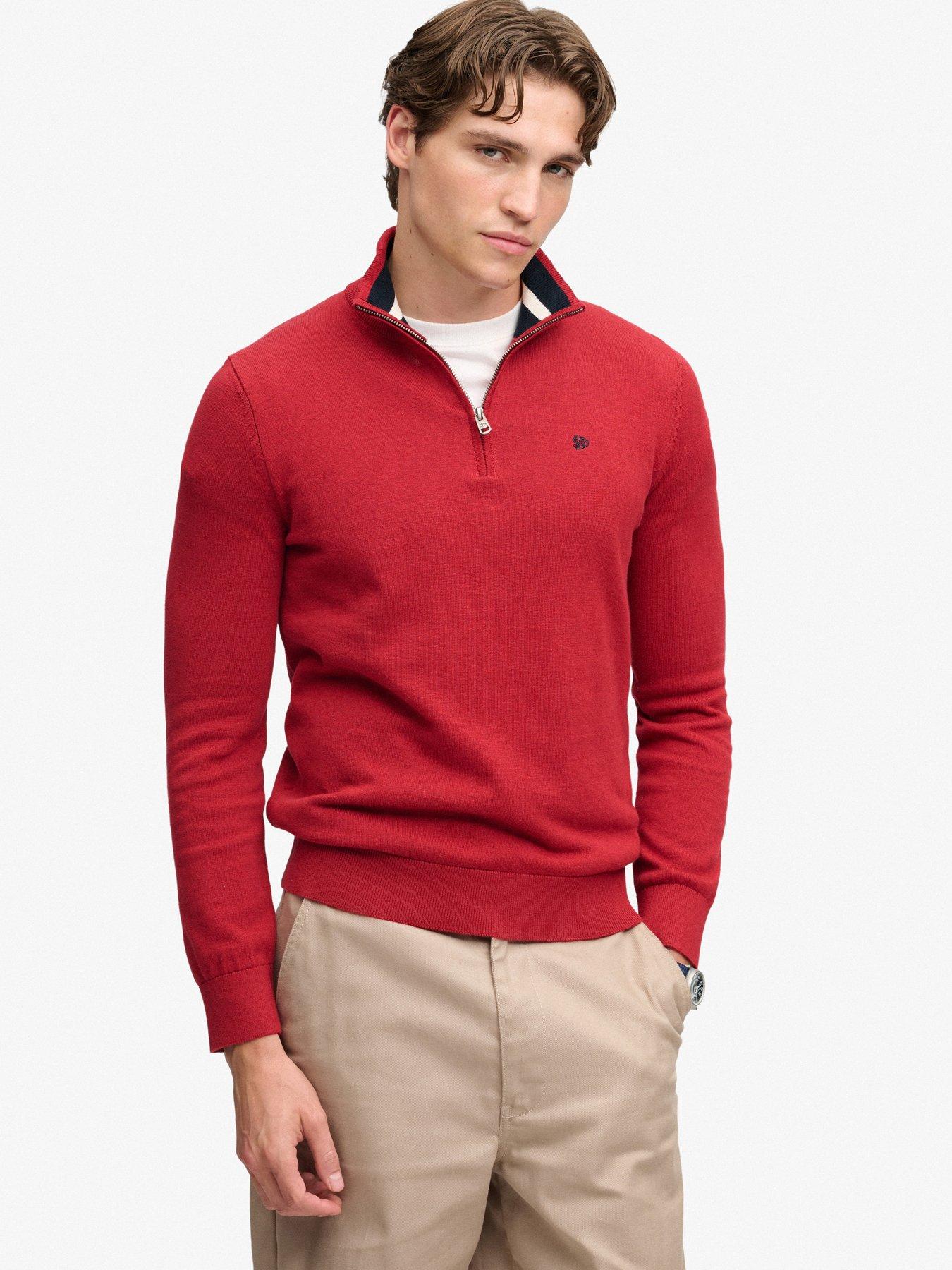 Image 1 of 6 of Superdry Superdry Prep Essential Cotton Half Zip Jumper - Red