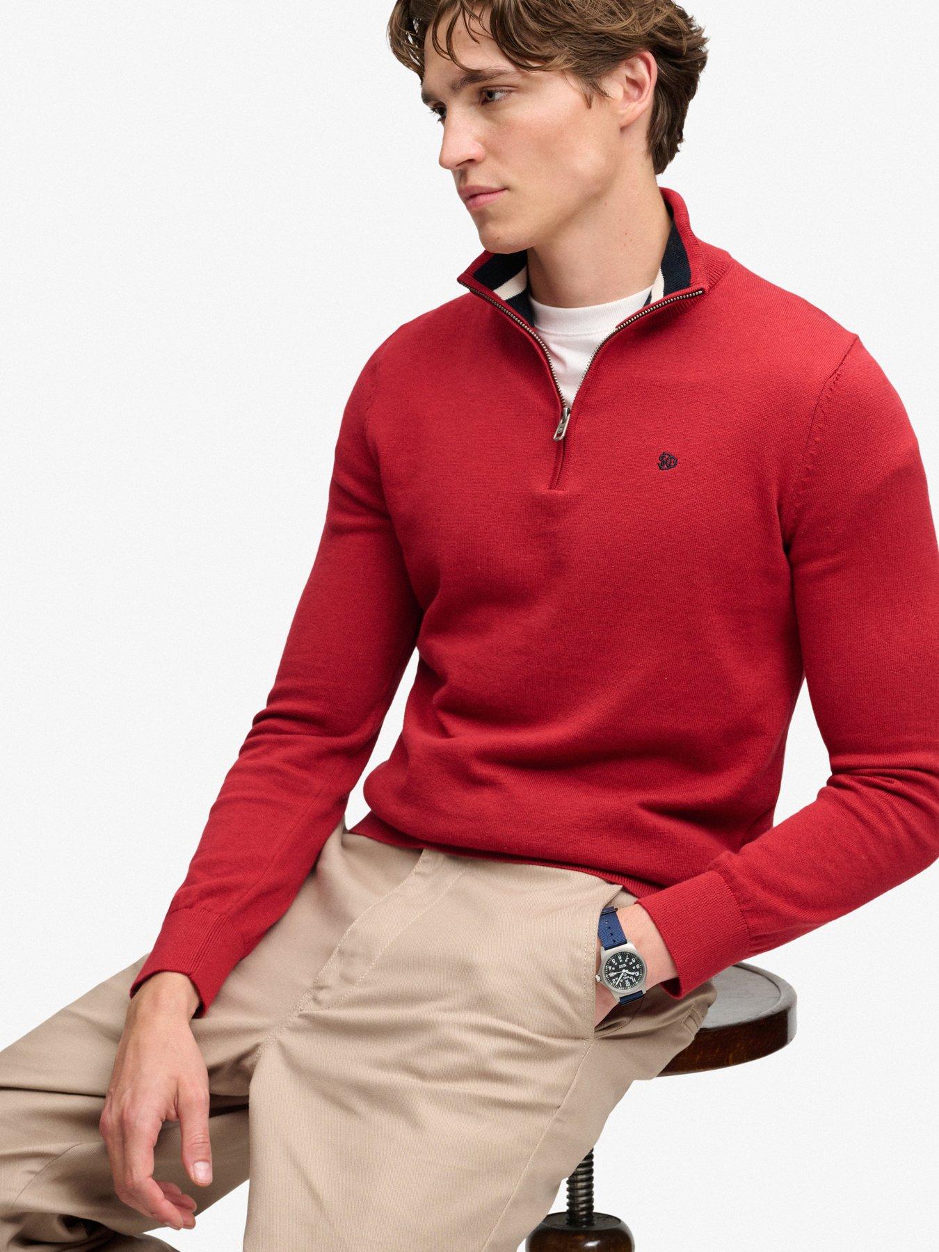 Image 4 of 6 of Superdry Superdry Prep Essential Cotton Half Zip Jumper - Red