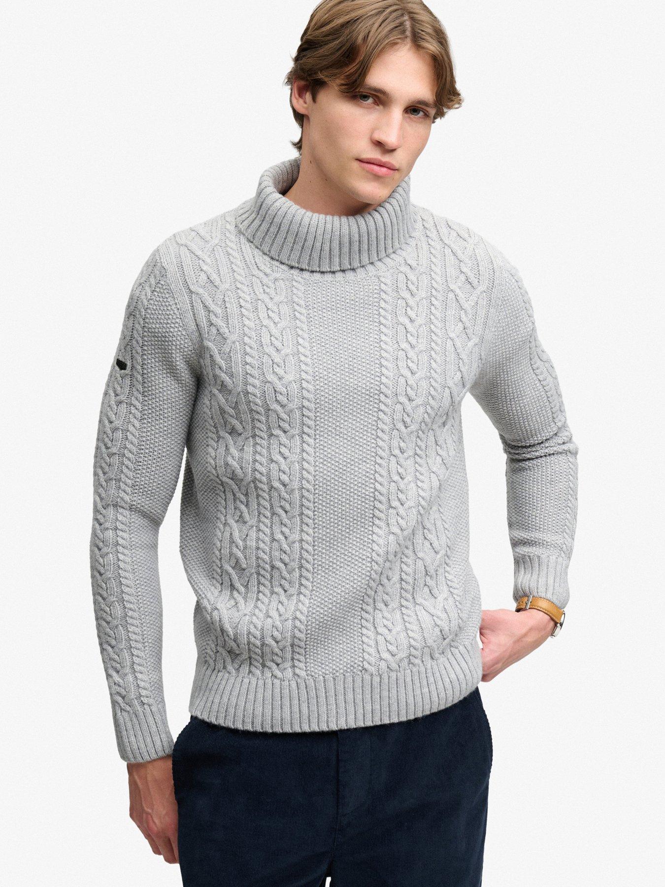 Image 1 of 6 of Superdry Superdry Jacob Cable Roll Neck Jumper - Grey