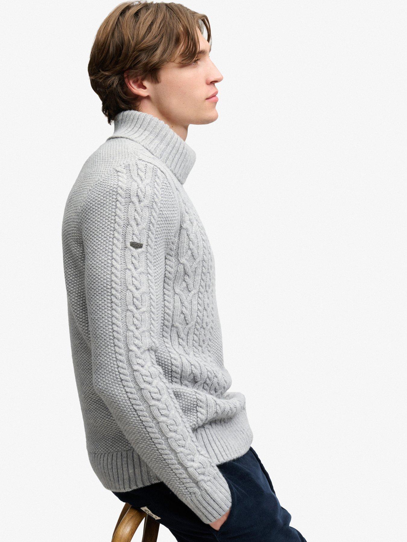 Image 4 of 6 of Superdry Superdry Jacob Cable Roll Neck Jumper - Grey