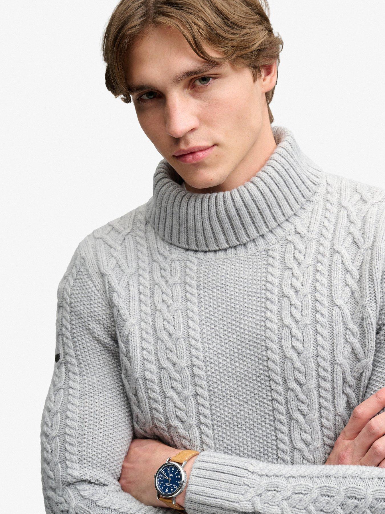 Image 5 of 6 of Superdry Superdry Jacob Cable Roll Neck Jumper - Grey