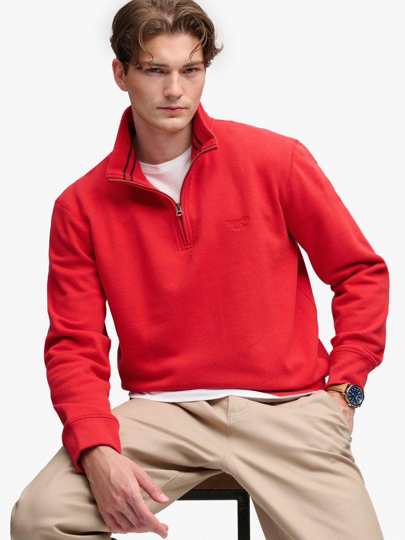 Image 4 of 7 of Superdry Superdry Essential Serif Logo Half Zip Sweat - Red
