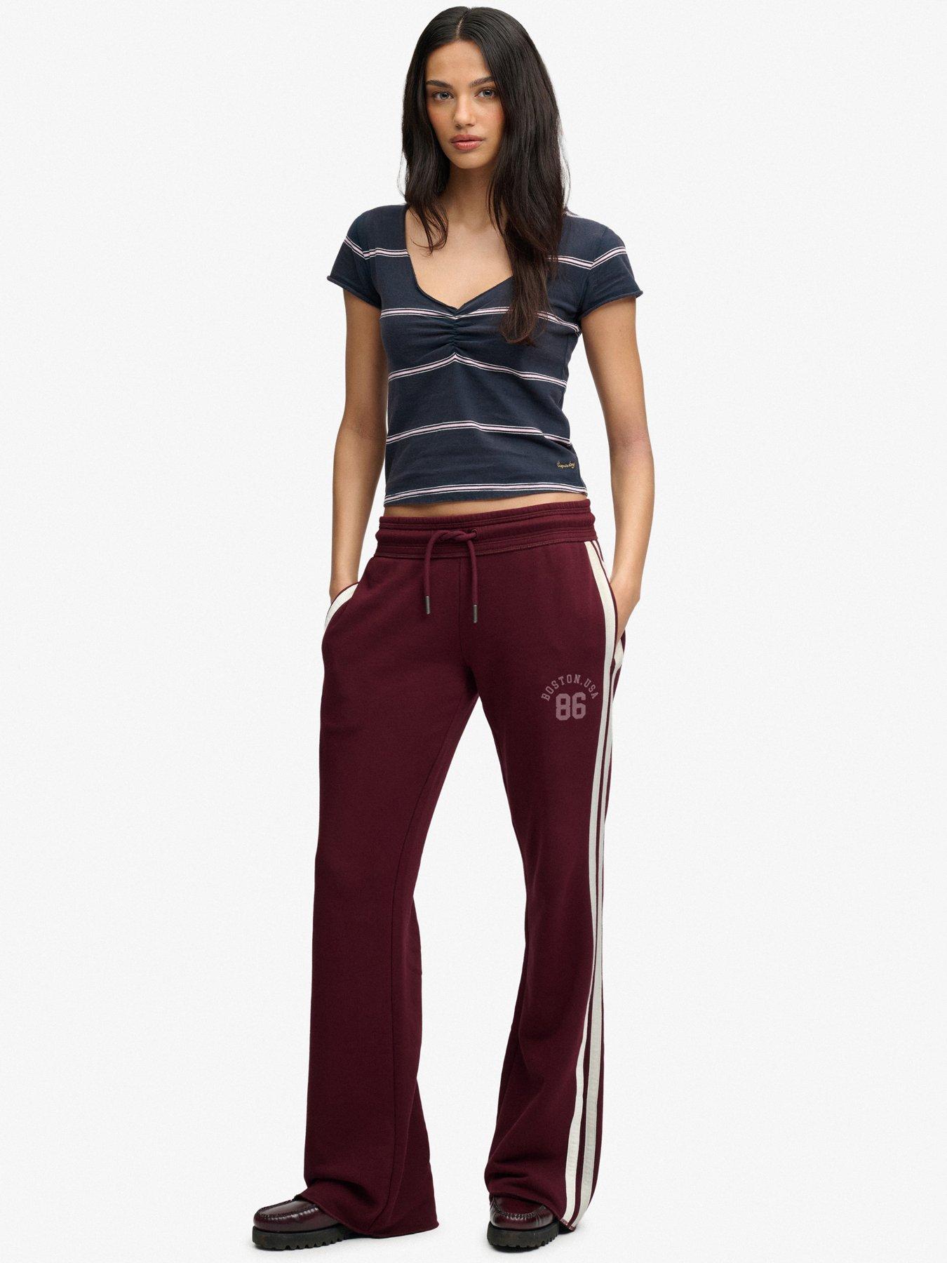 Image 3 of 6 of Superdry Womens Athletic Essentials Stripe Flare Joggers - Red
