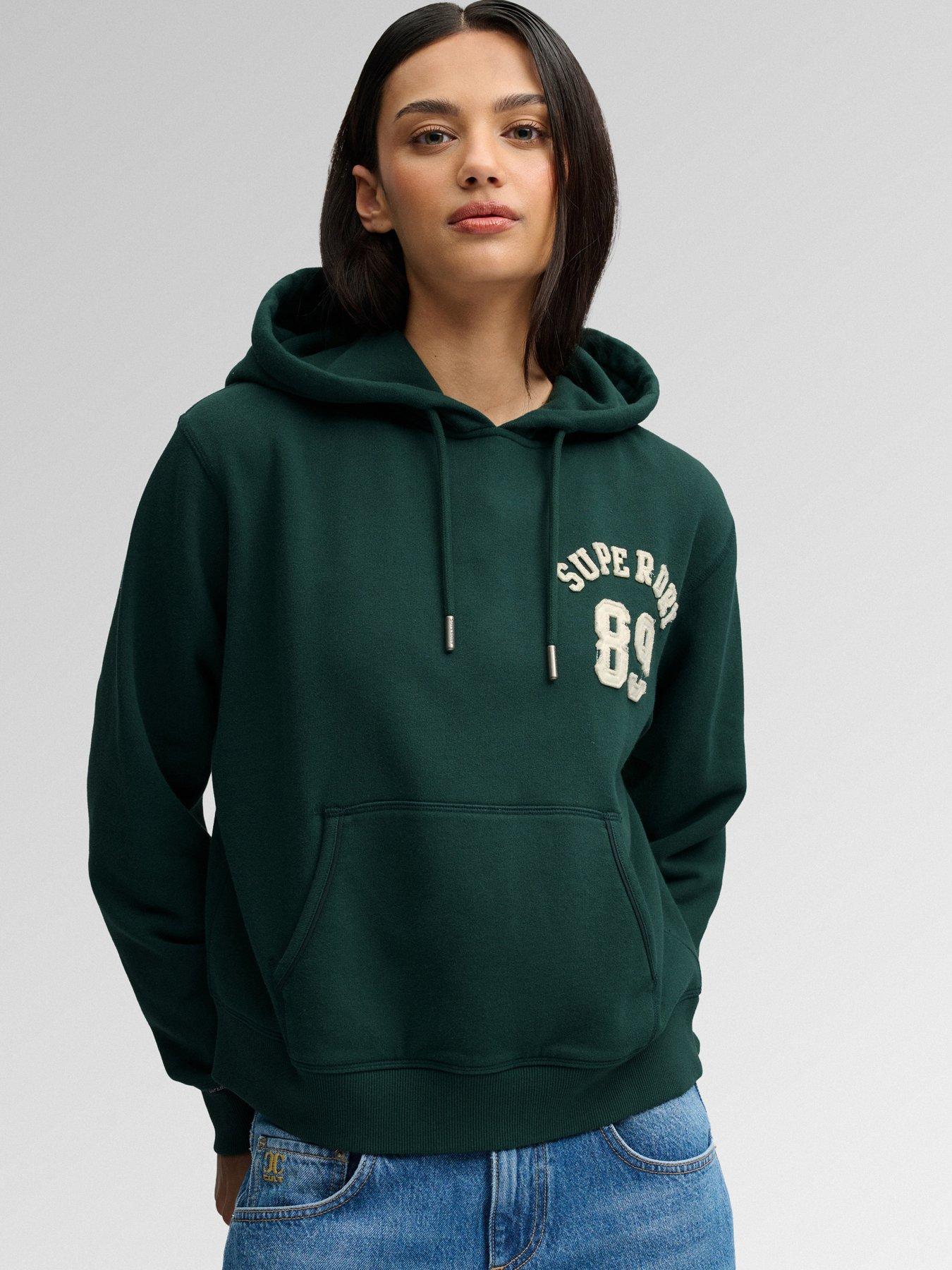 Image 1 of 6 of Superdry Superdry Ath Ess Applique Crop Hoodie - Green