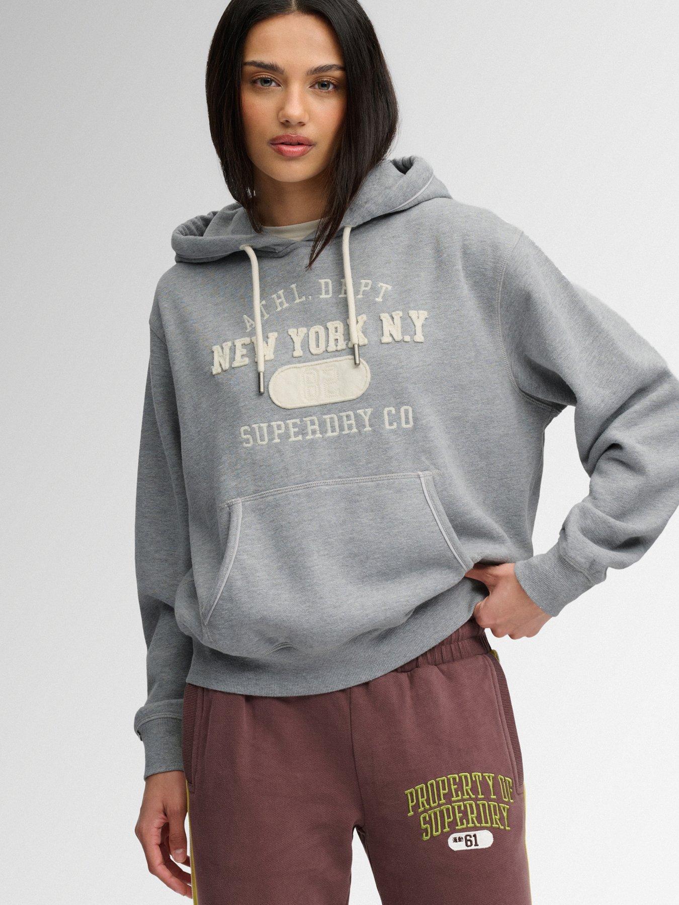 Image 1 of 6 of Superdry Superdry Ath Ess Applique Crop Hoodie - Grey