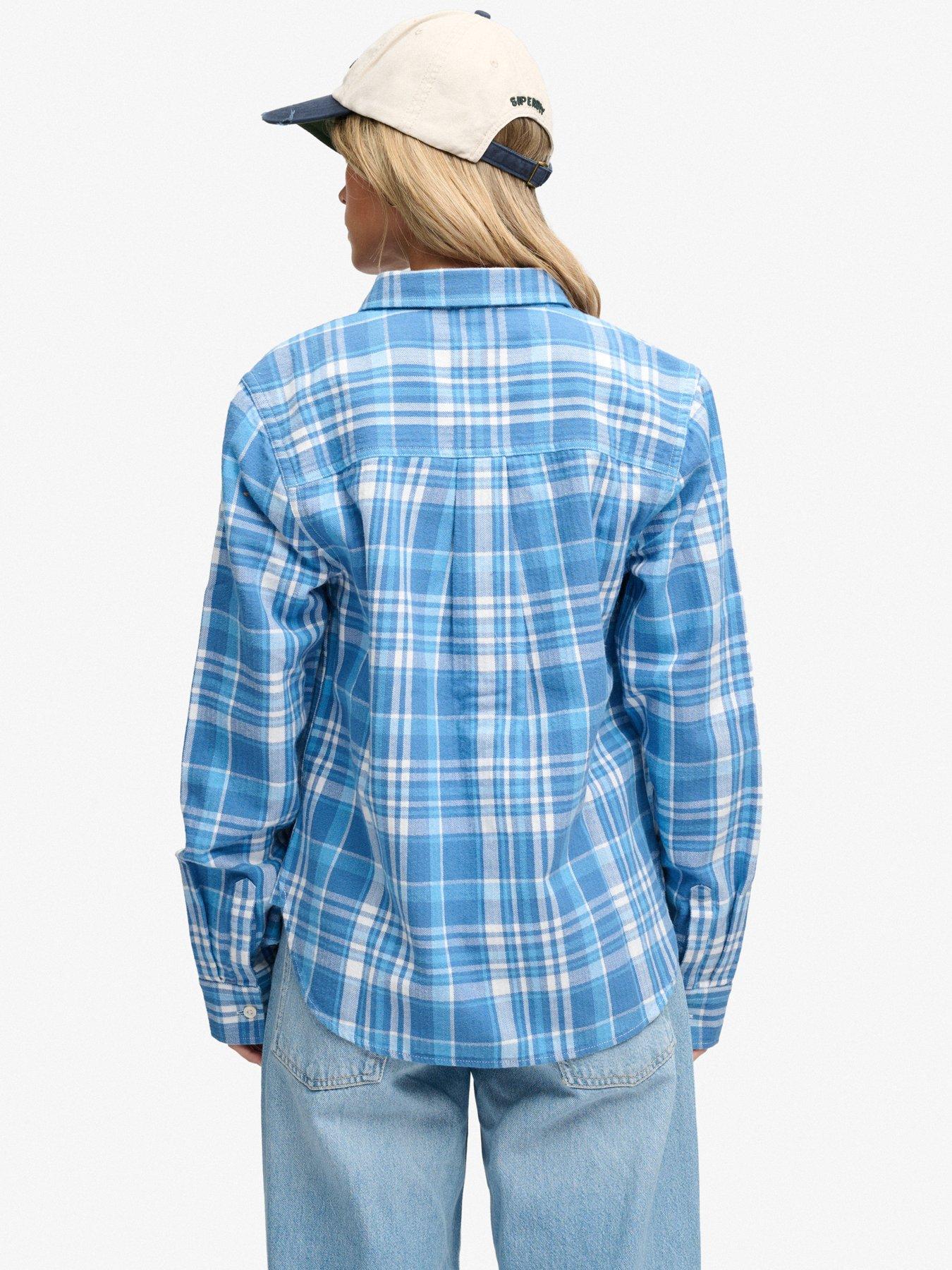 Image 2 of 6 of Superdry Womens Lumberjack Relaxed Fit Check Flannel Shirt - Blue