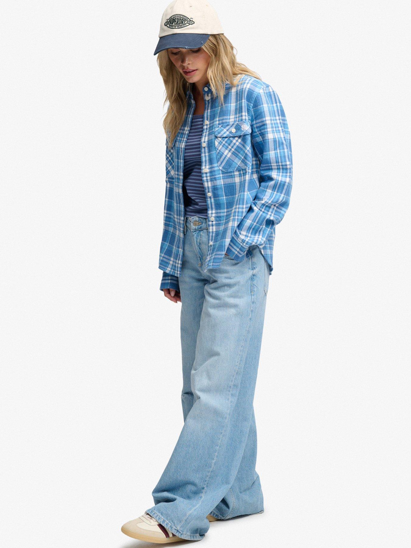 Image 3 of 6 of Superdry Womens Lumberjack Relaxed Fit Check Flannel Shirt - Blue