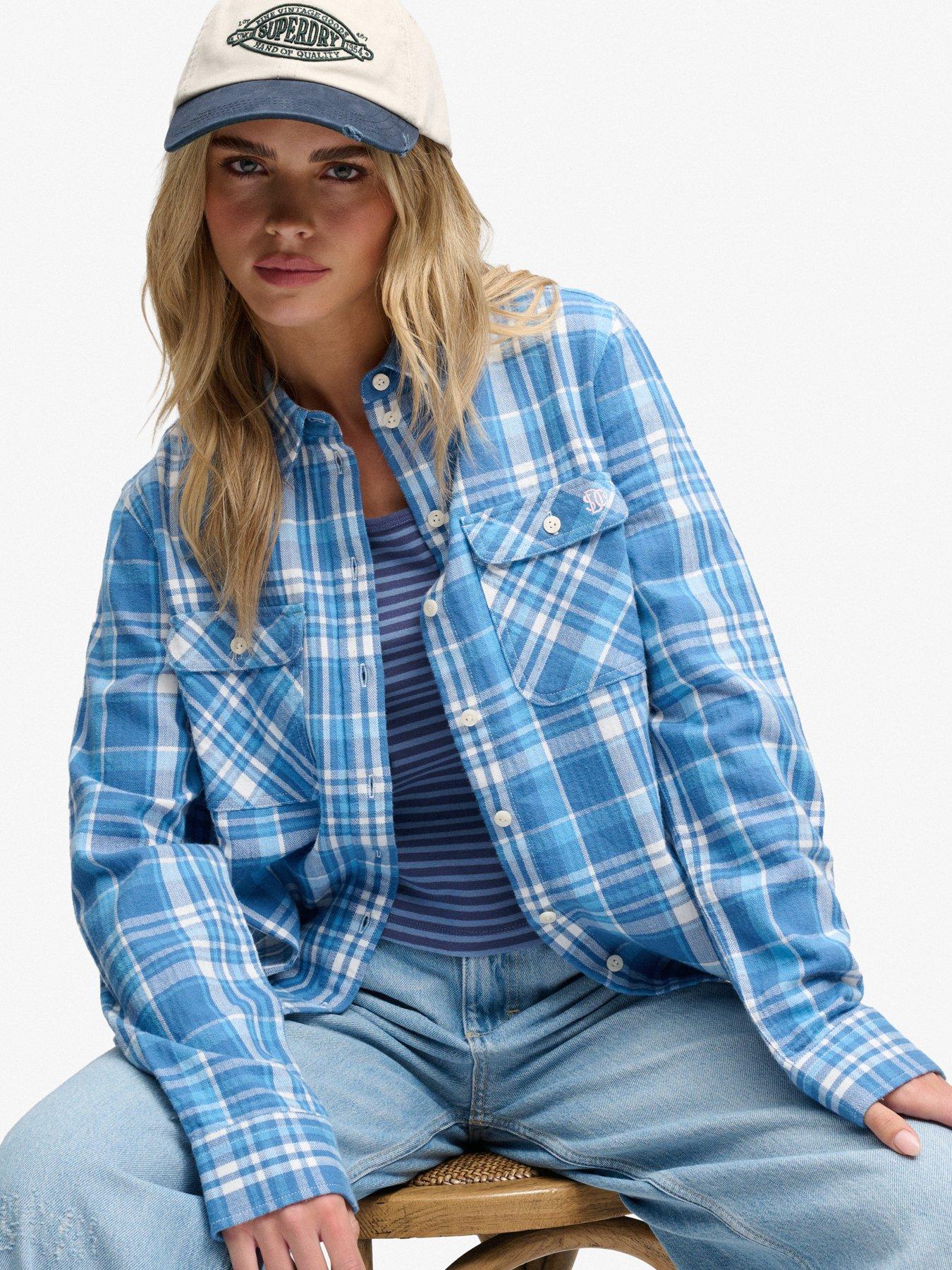 Image 4 of 6 of Superdry Womens Lumberjack Relaxed Fit Check Flannel Shirt - Blue