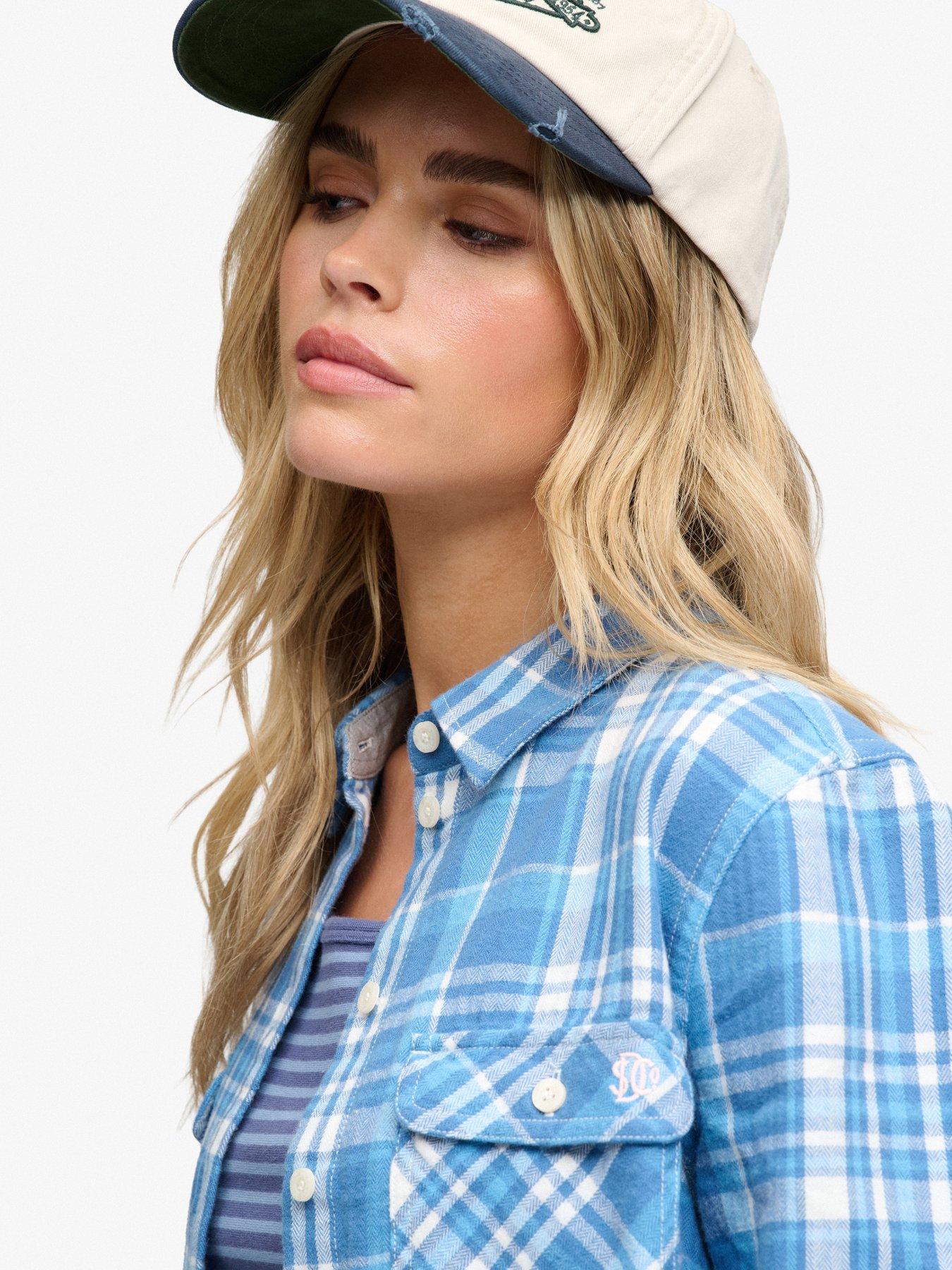 Image 5 of 6 of Superdry Womens Lumberjack Relaxed Fit Check Flannel Shirt - Blue