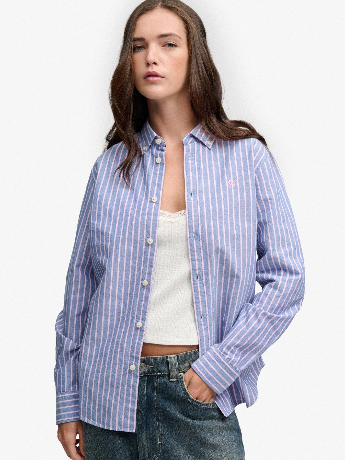 Image 1 of 7 of Superdry Womens Slim Oxford Button-Down Long Sleeve Shirt - Navy