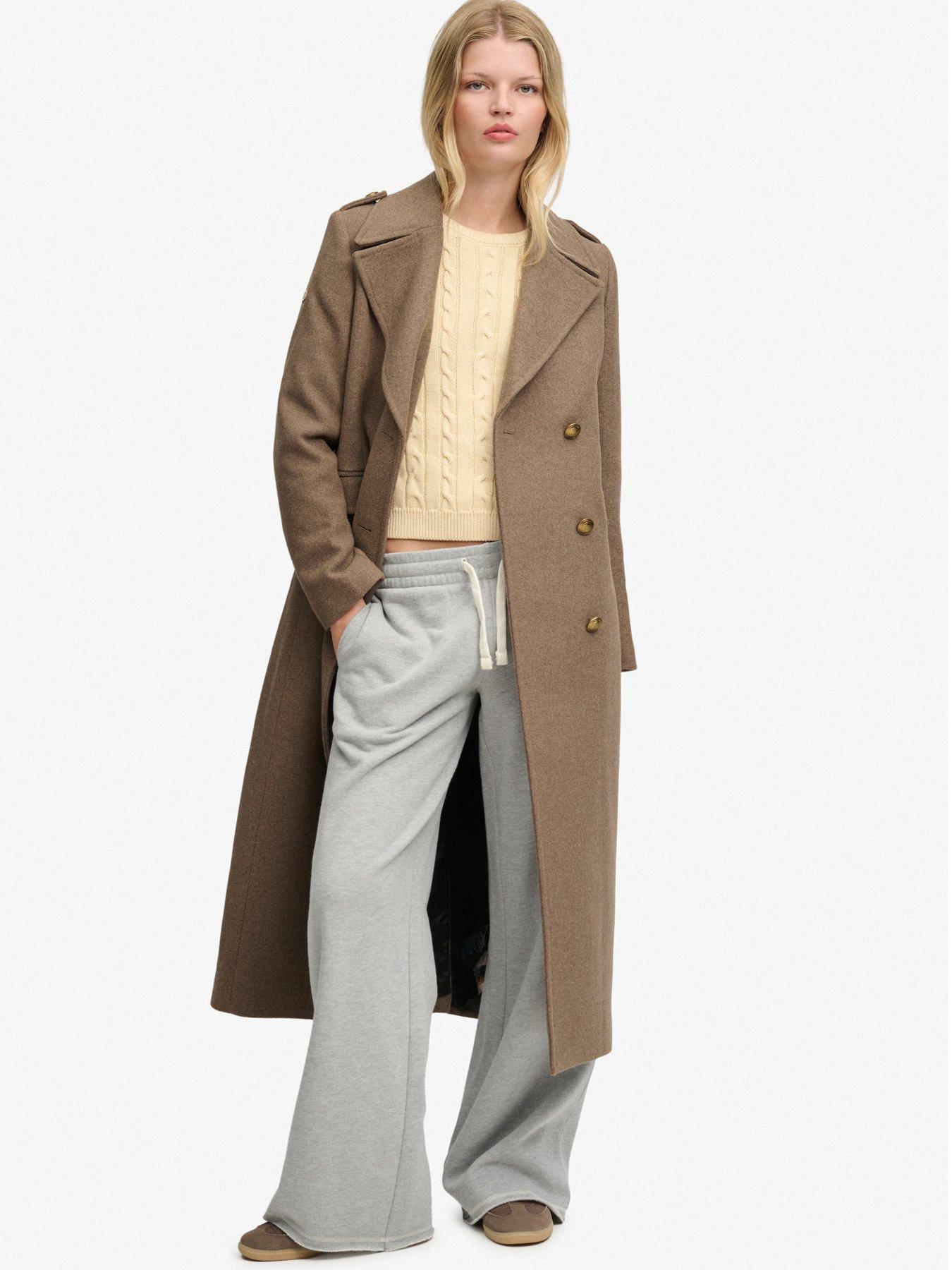 Image 1 of 7 of Superdry Superdry Double Breasted Woolblend Overcoat - Brown