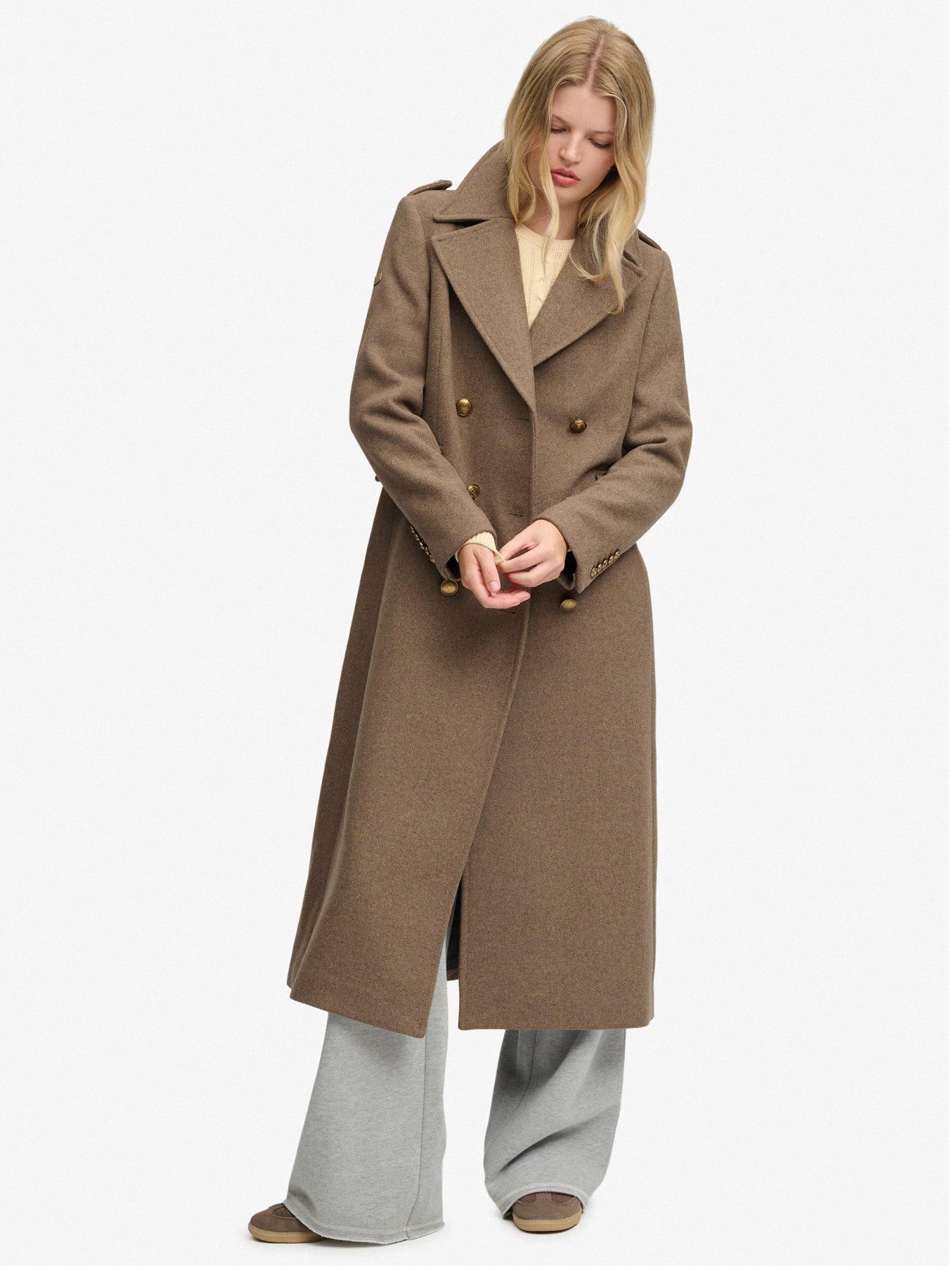 Image 3 of 7 of Superdry Superdry Double Breasted Woolblend Overcoat - Brown