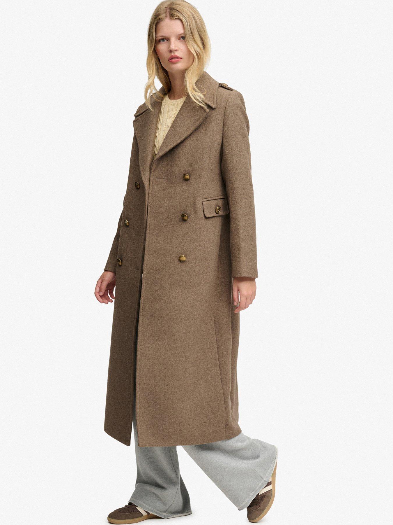 Image 4 of 7 of Superdry Superdry Double Breasted Woolblend Overcoat - Brown