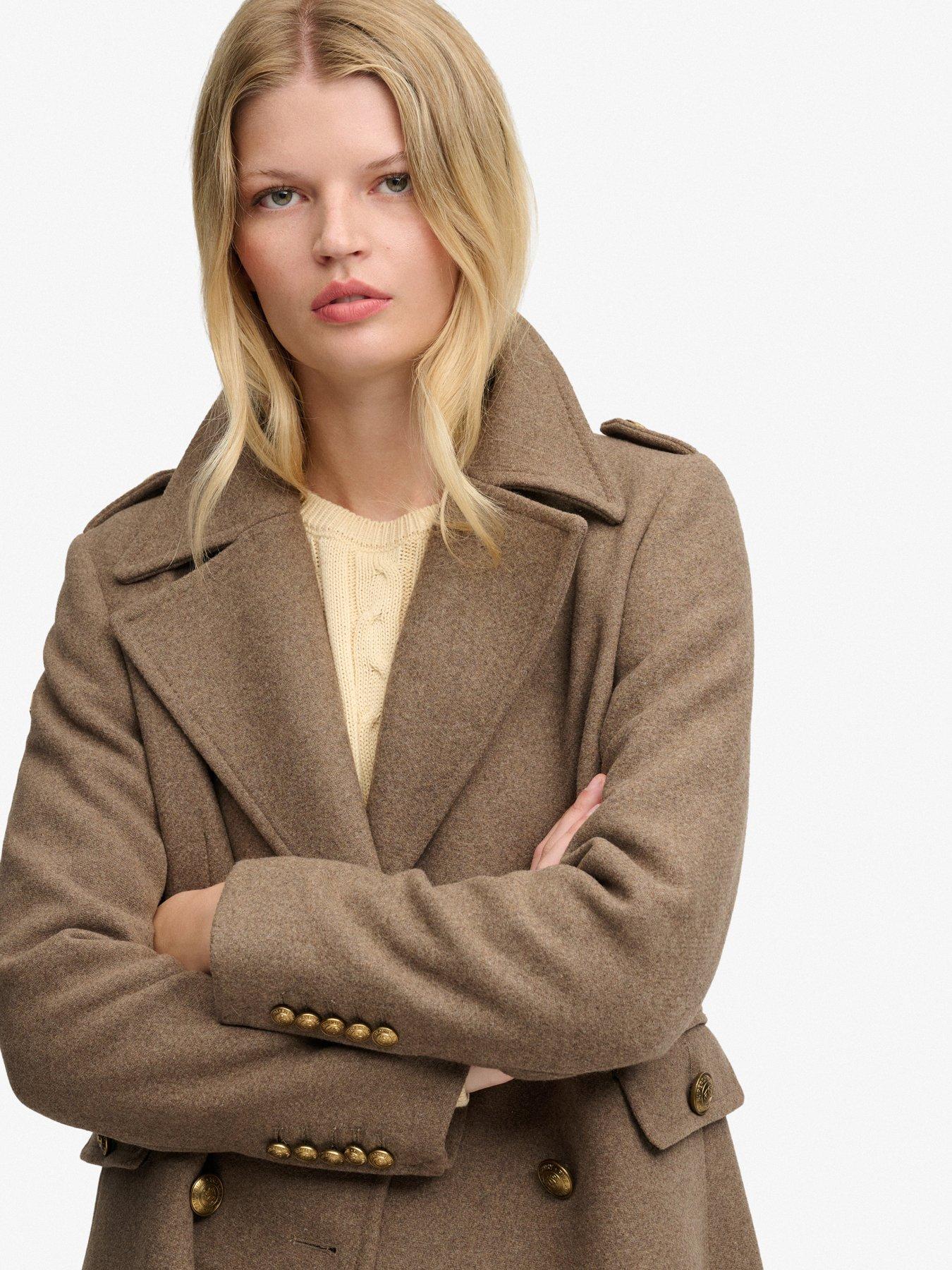 Image 5 of 7 of Superdry Superdry Double Breasted Woolblend Overcoat - Brown