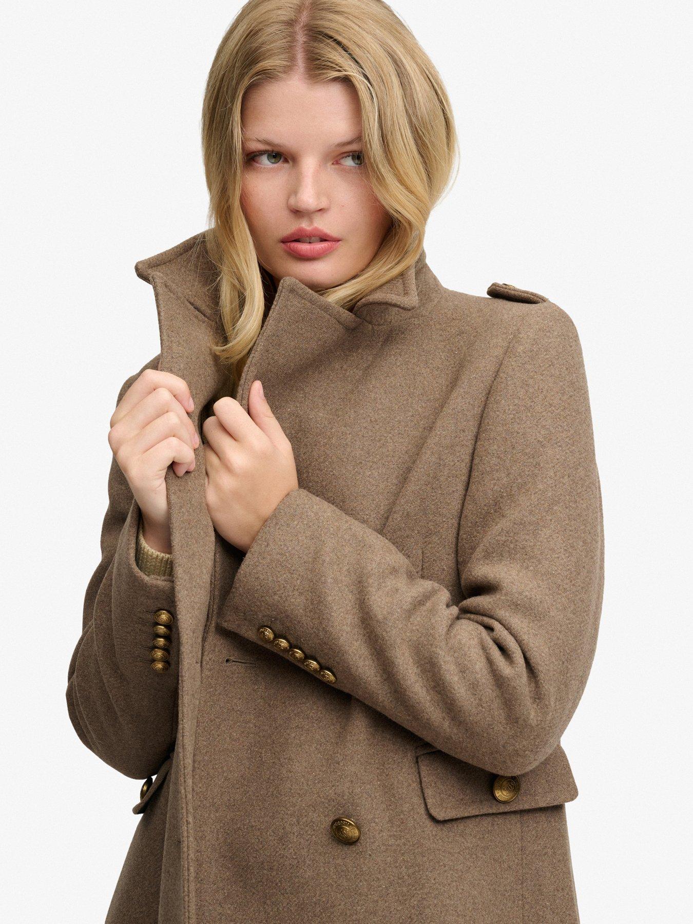 Image 6 of 7 of Superdry Superdry Double Breasted Woolblend Overcoat - Brown