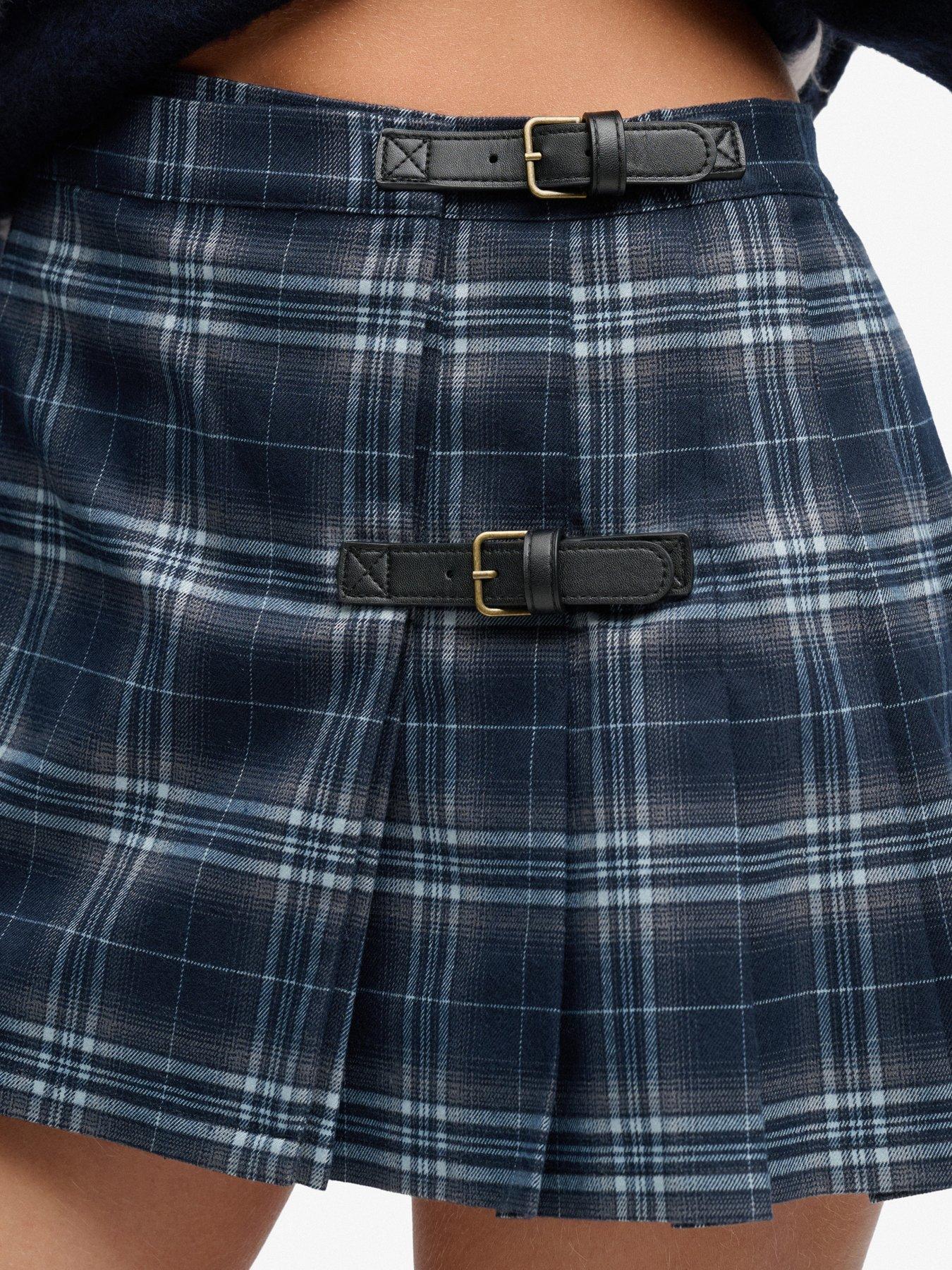 Image 5 of 6 of Superdry Womens Ath Ess Check Slim Fit Pleated Skirt - Navy