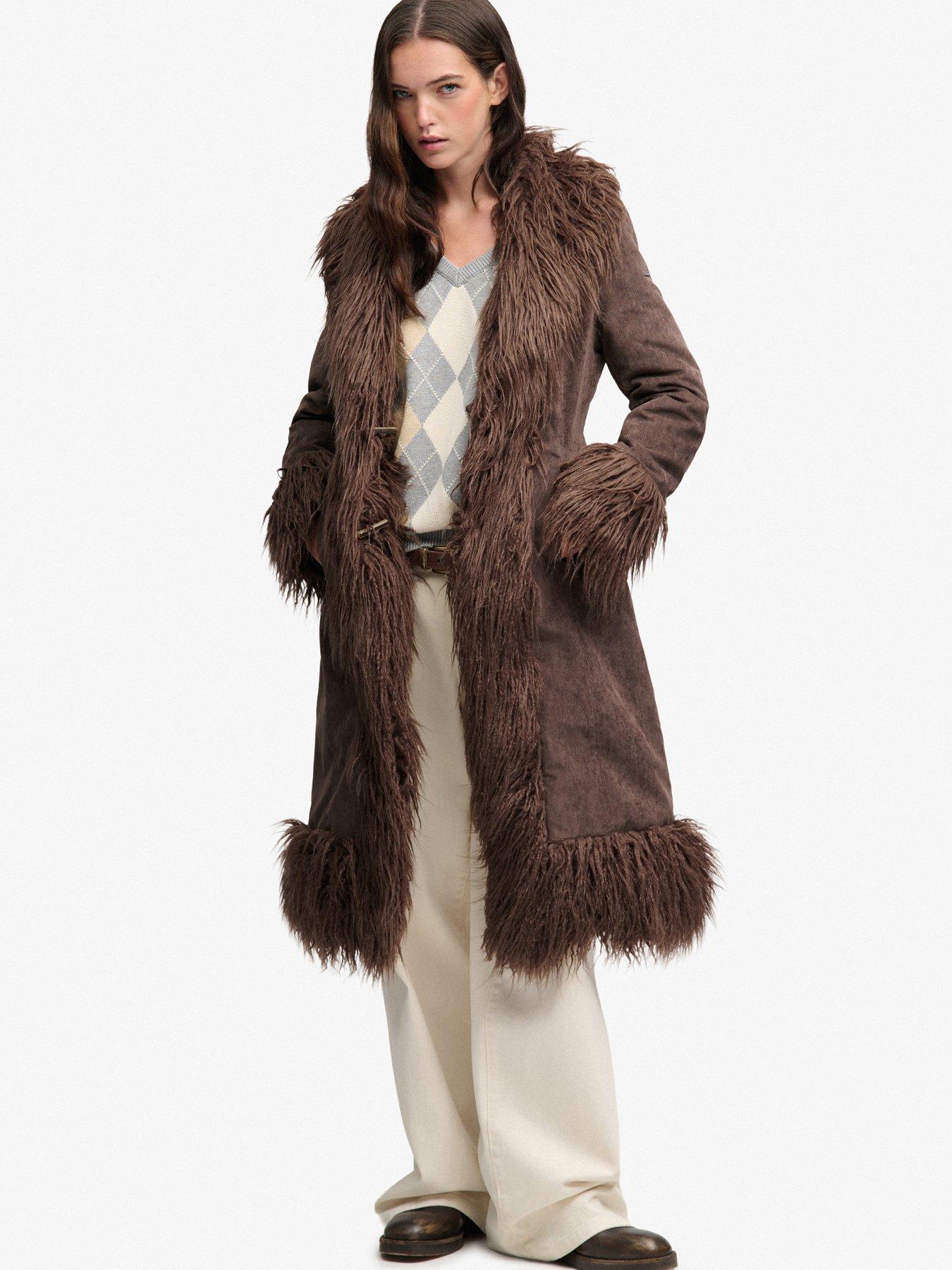 Image 1 of 1 of Superdry Superdry Long Afghan Coat - Brown