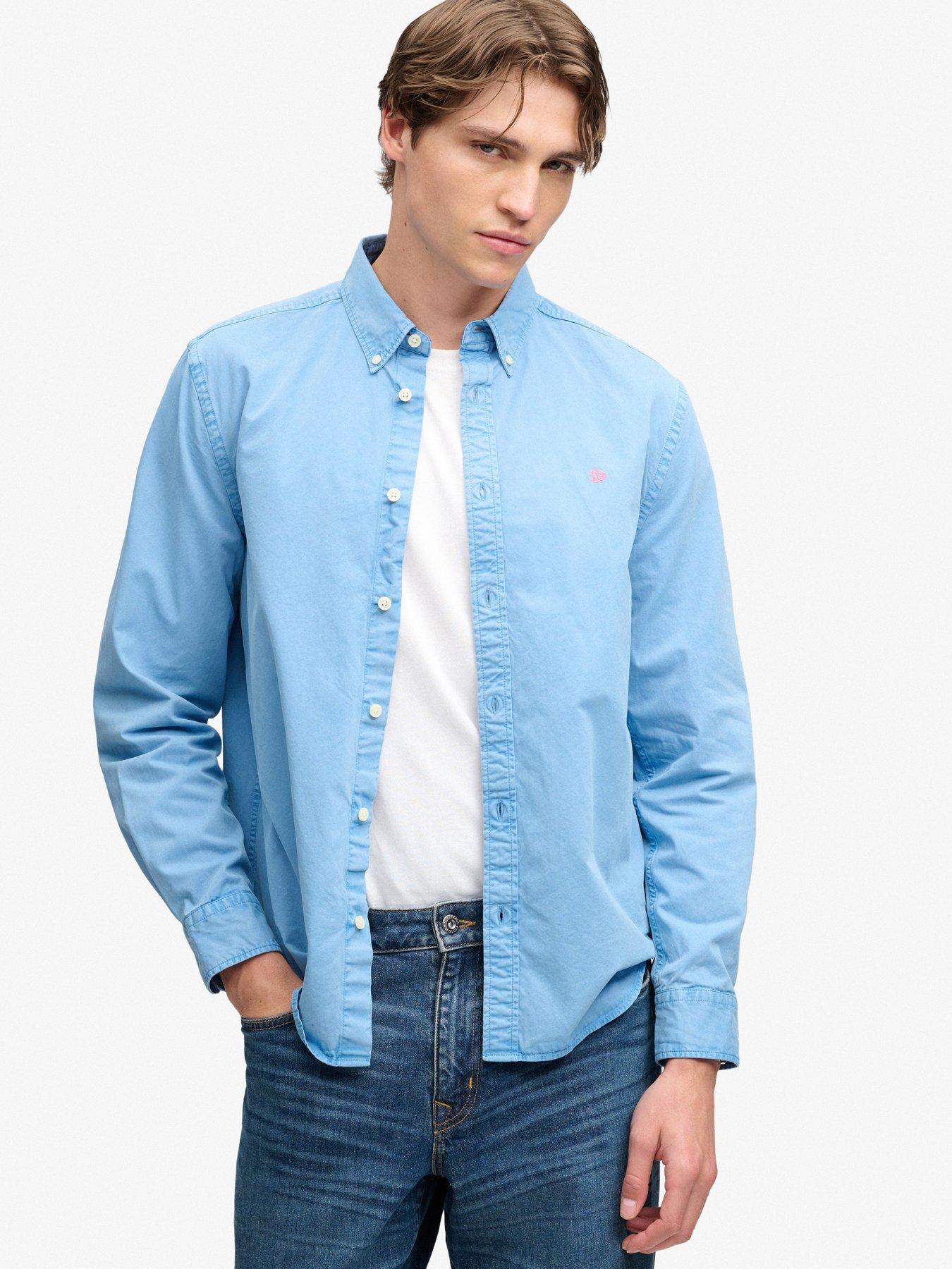 Image 1 of 5 of Superdry Garment Dyed Long Sleeve Shirt - Blue
