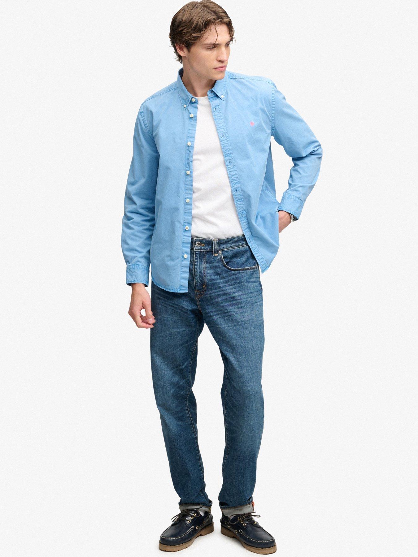 Image 3 of 5 of Superdry Garment Dyed Long Sleeve Shirt - Blue