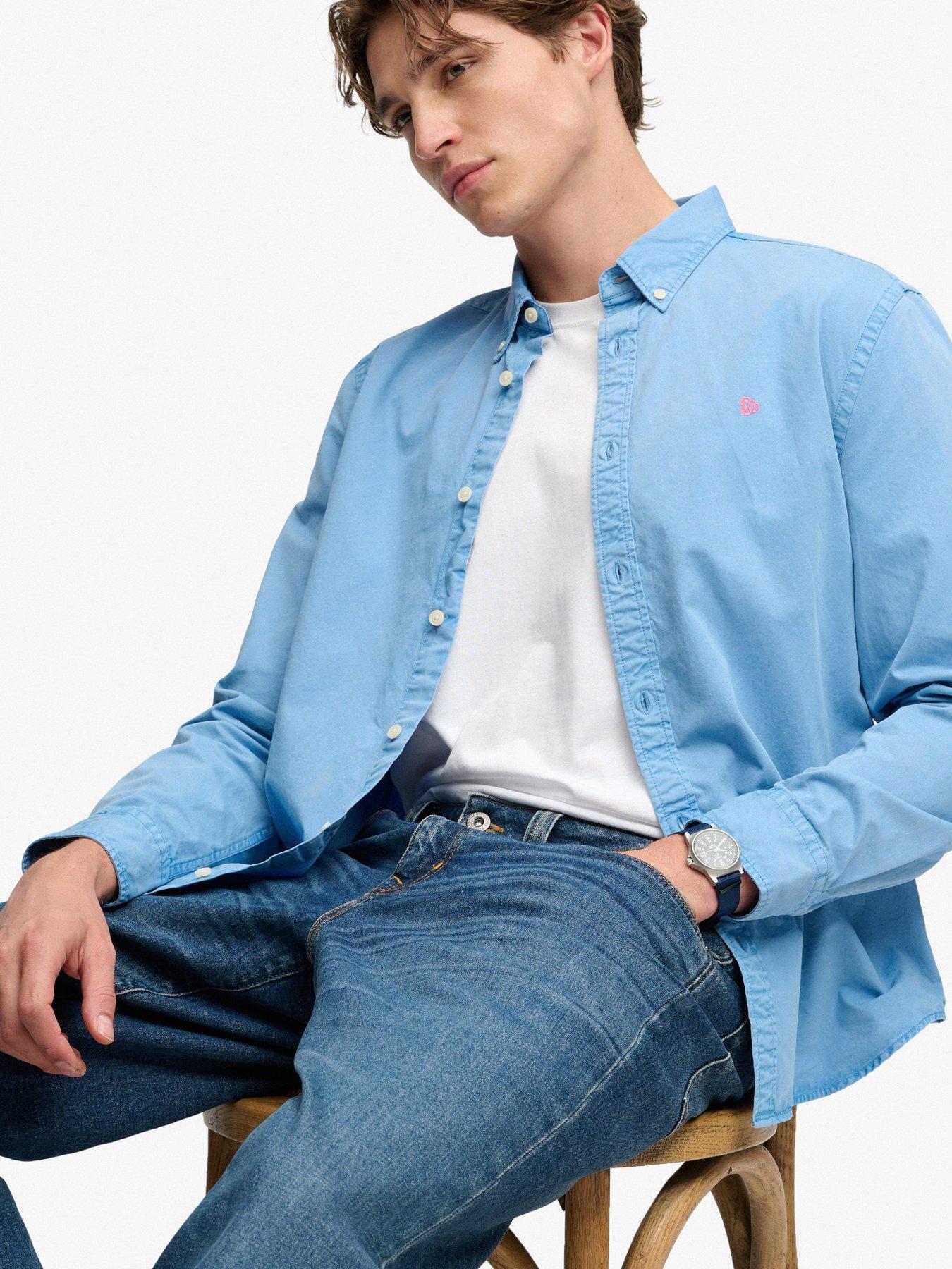 Image 4 of 5 of Superdry Garment Dyed Long Sleeve Shirt - Blue