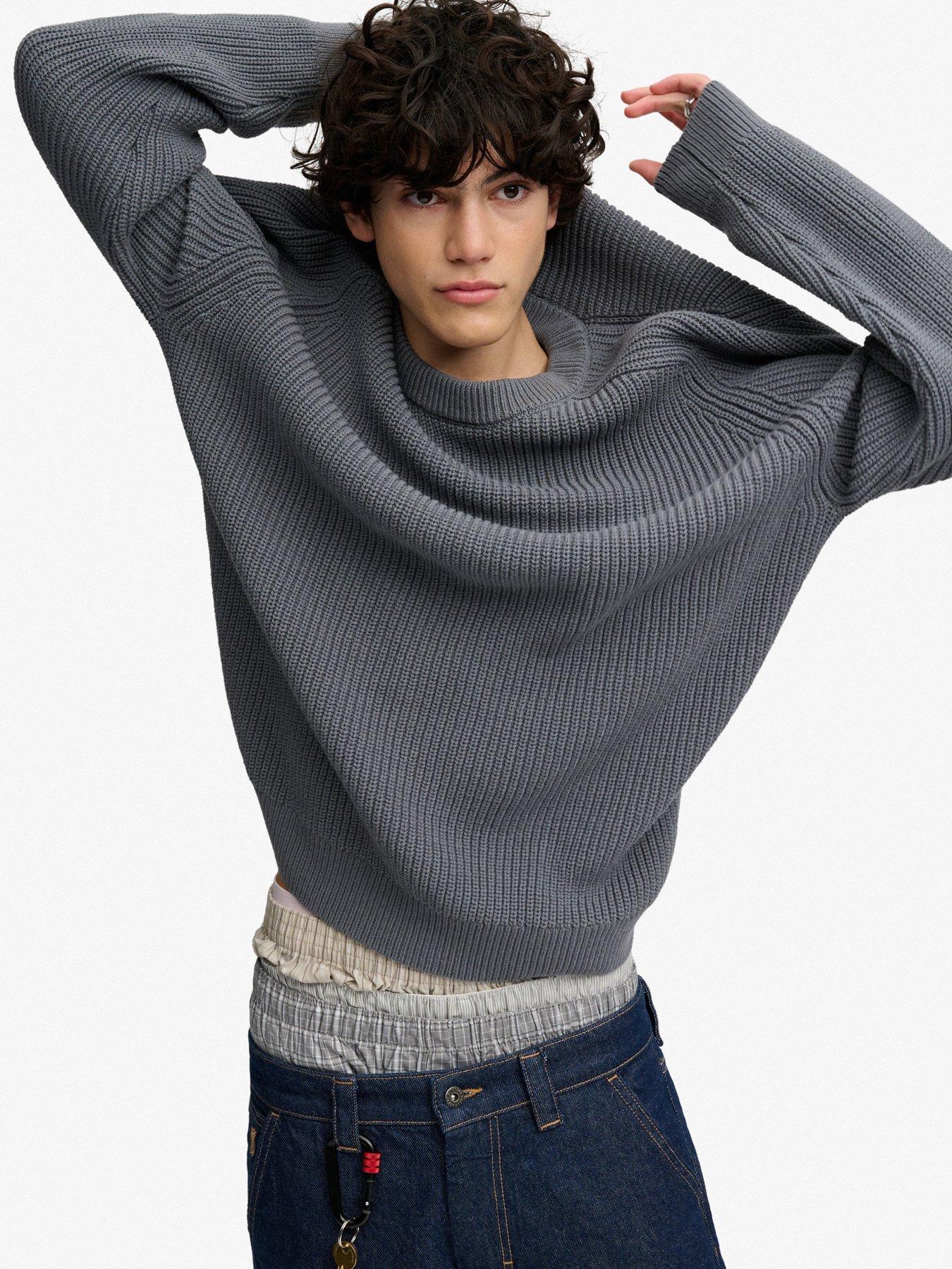 Image 1 of 5 of Superdry Mens Rib Boxy Relaxed Fit Jumper - Grey