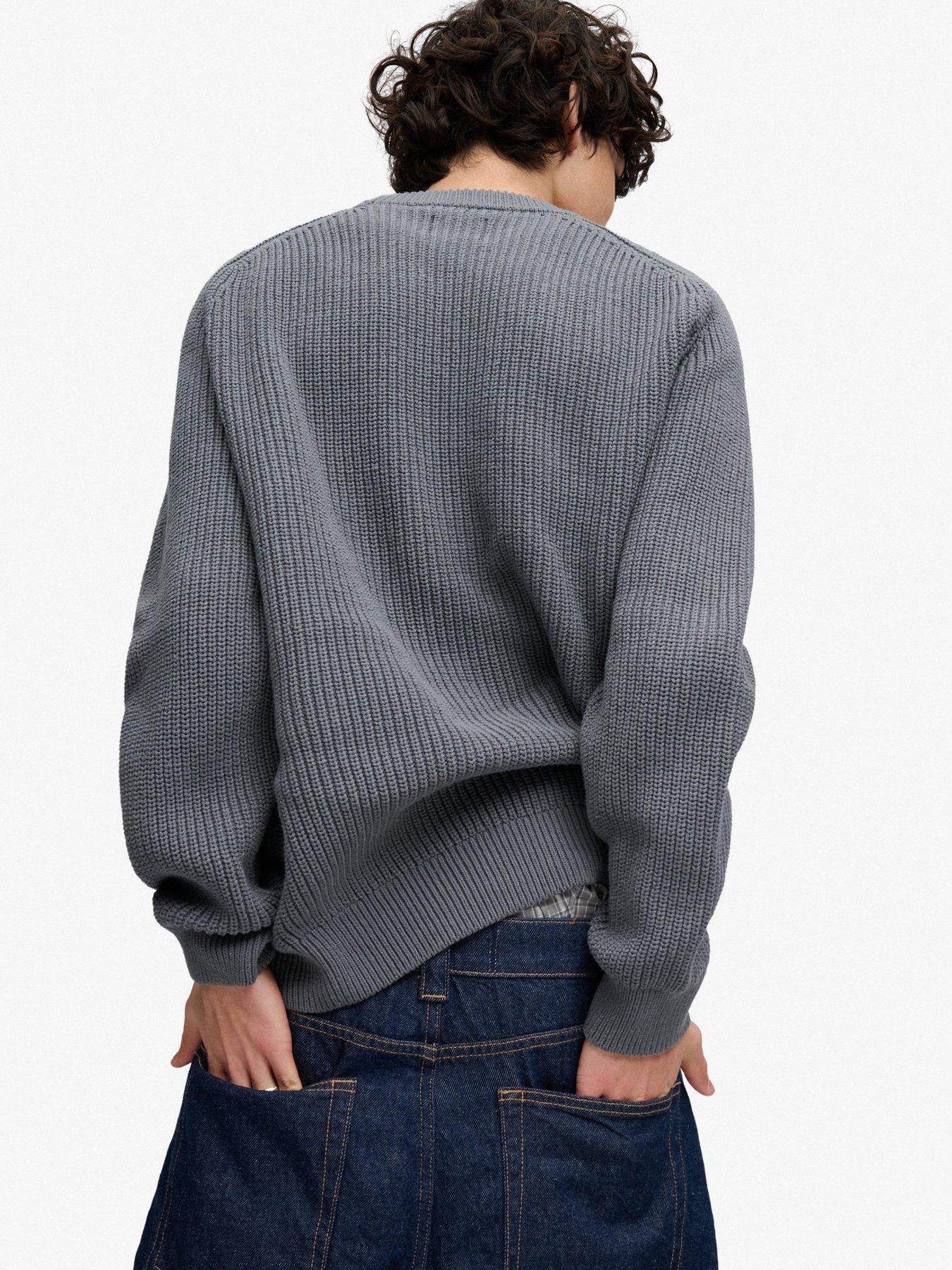 Image 2 of 5 of Superdry Mens Rib Boxy Relaxed Fit Jumper - Grey