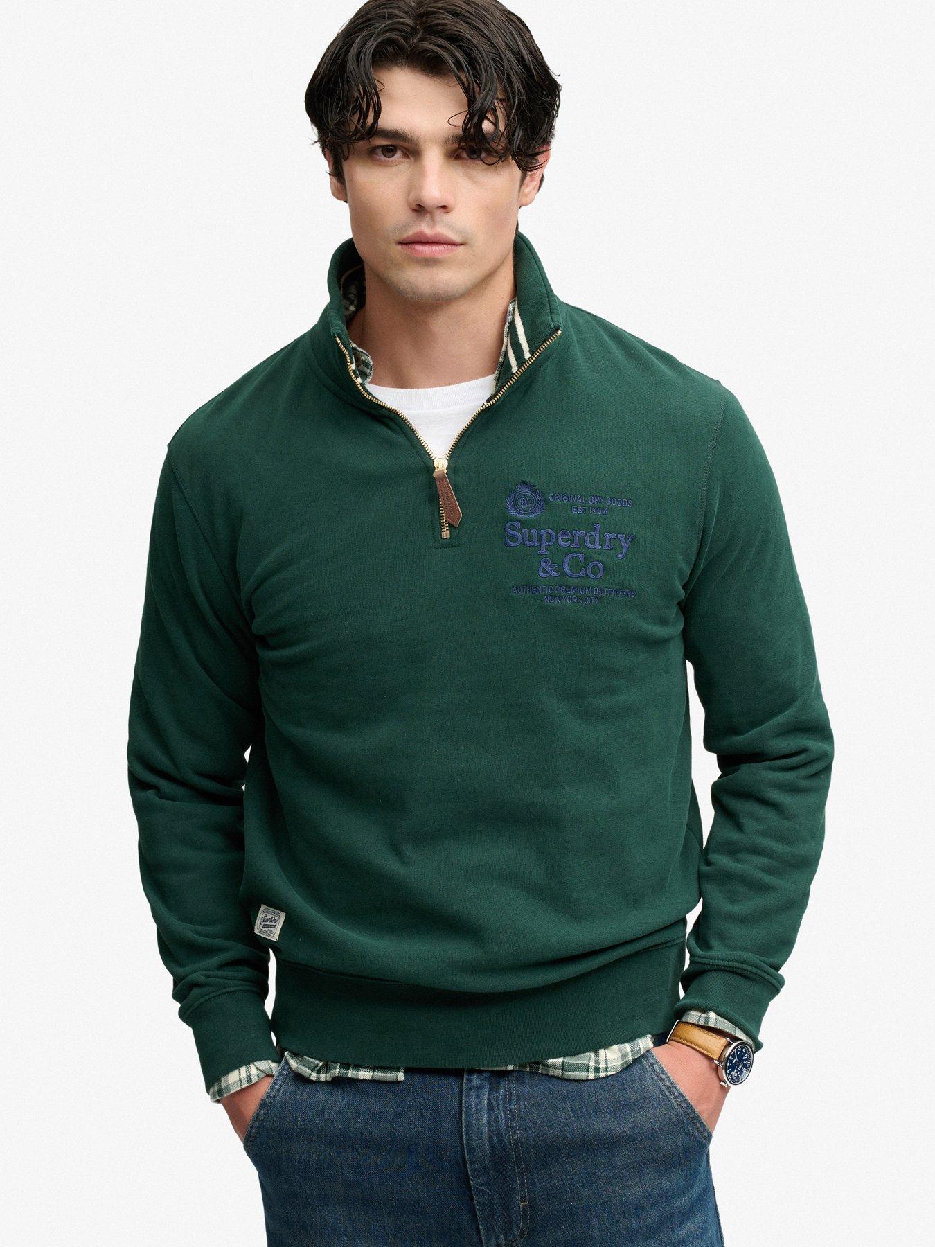 Image 1 of 6 of Superdry Mens Company Logo Half Zip Sweatshirt - Green
