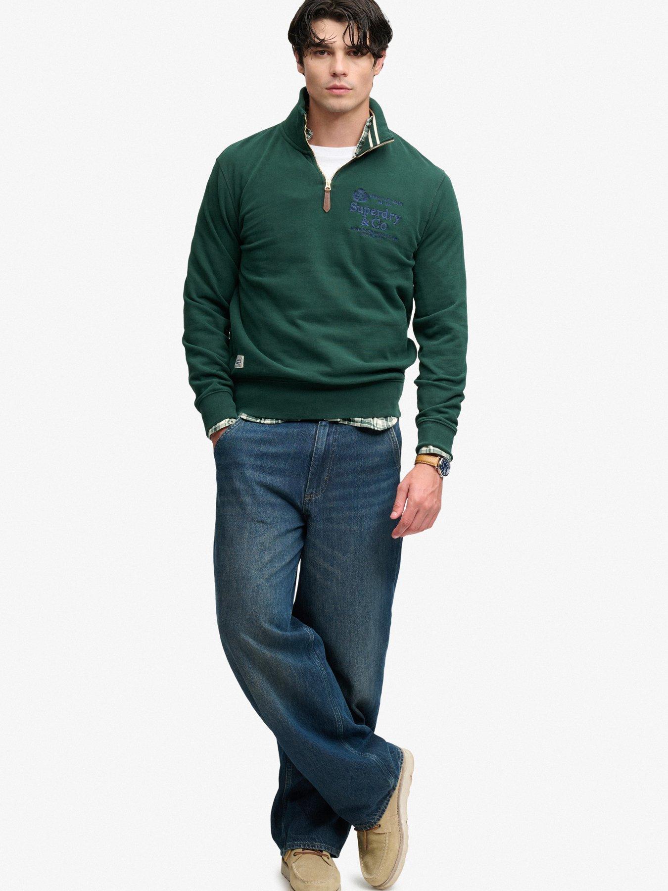 Image 3 of 6 of Superdry Mens Company Logo Half Zip Sweatshirt - Green