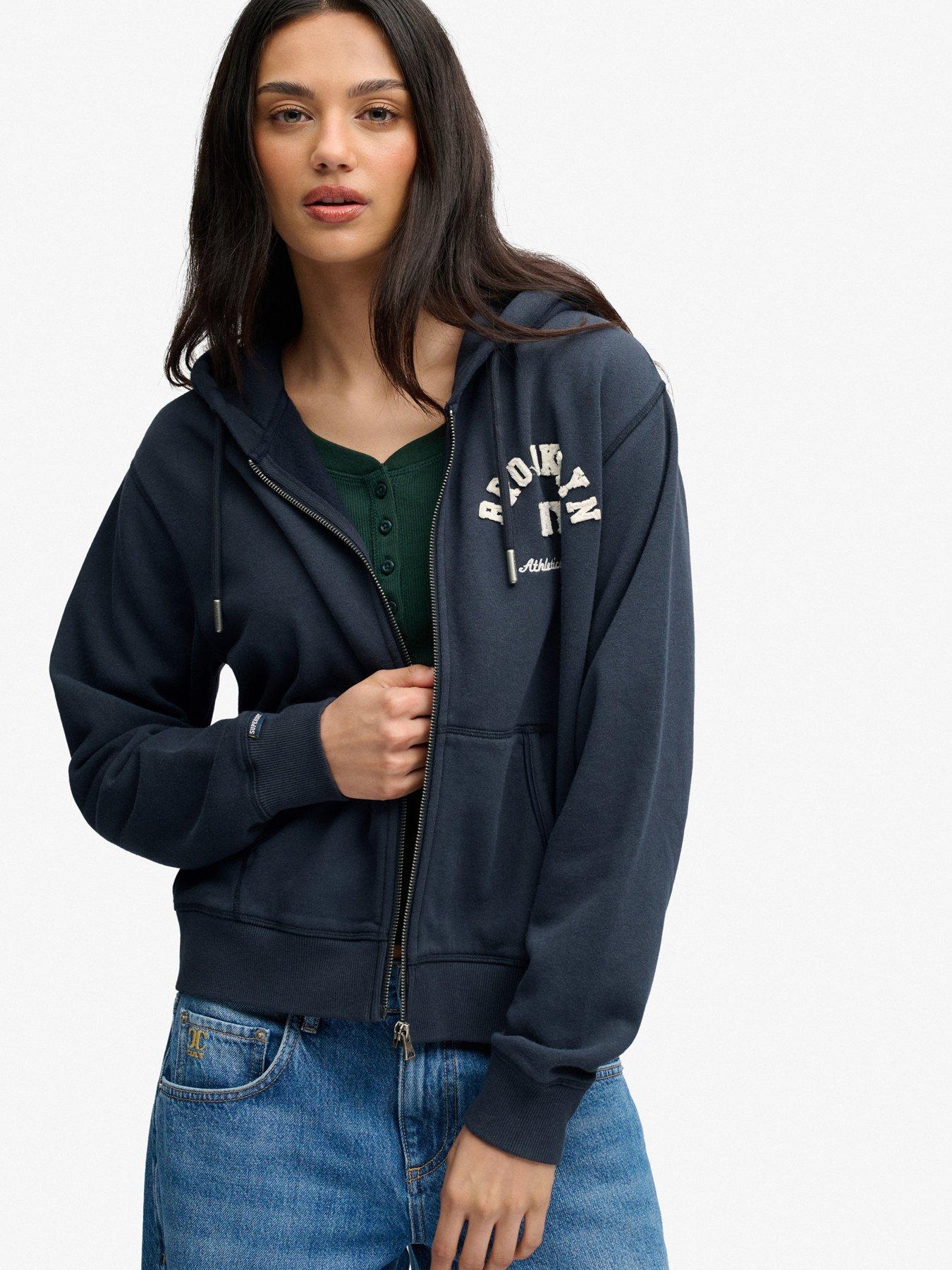 Image 5 of 6 of Superdry Womens Athletic Essentials Zip-Through Hoodie - Navy