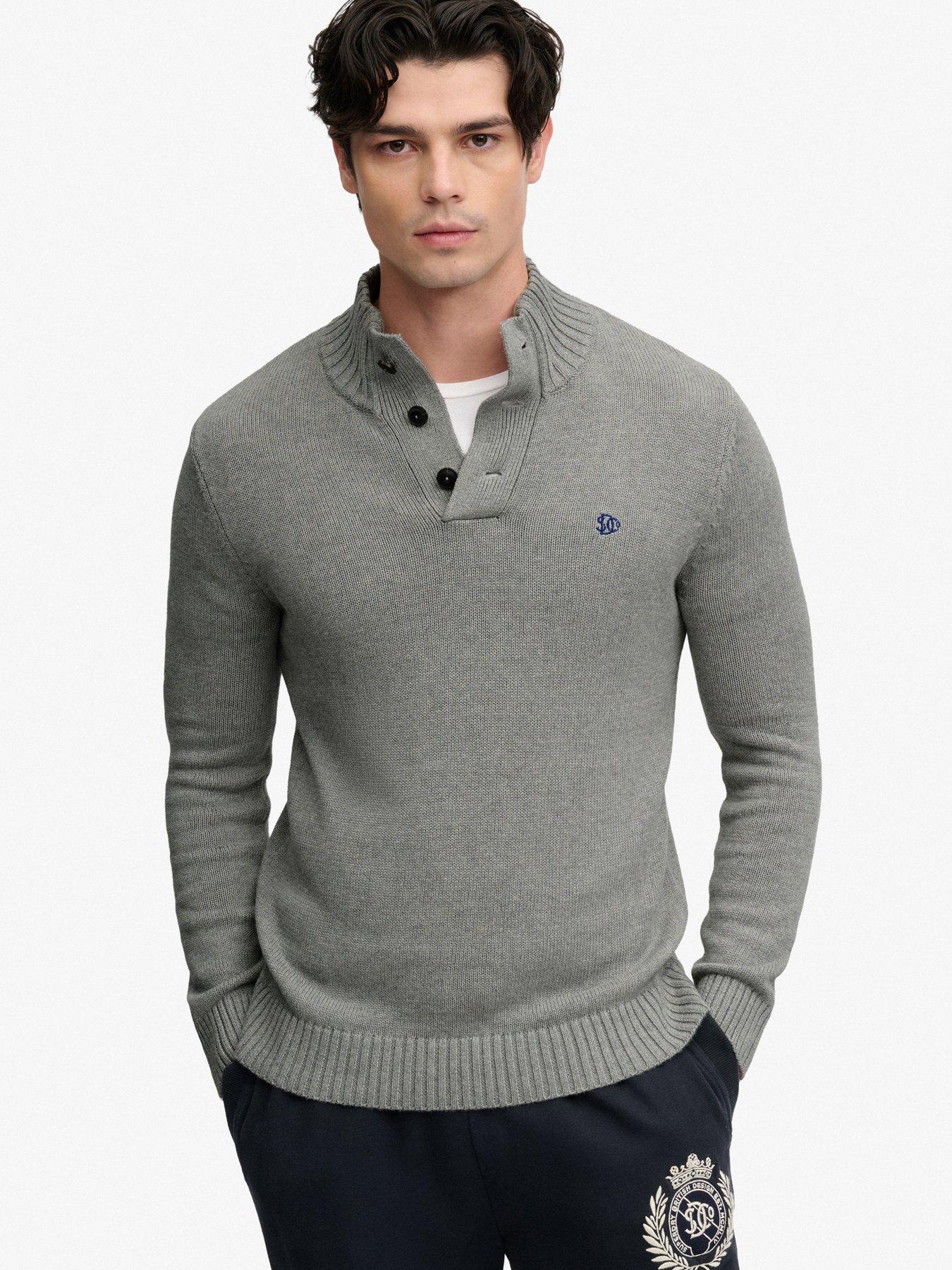 Image 1 of 7 of Superdry Superdry Cotton Button Henley Jumper - Grey