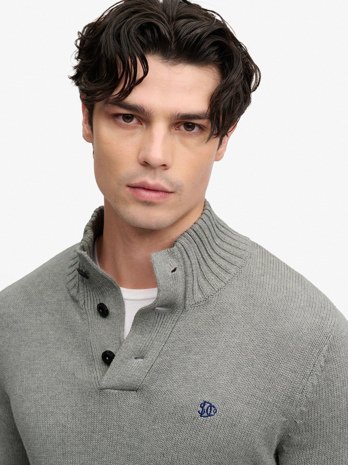 Image 5 of 7 of Superdry Superdry Cotton Button Henley Jumper - Grey