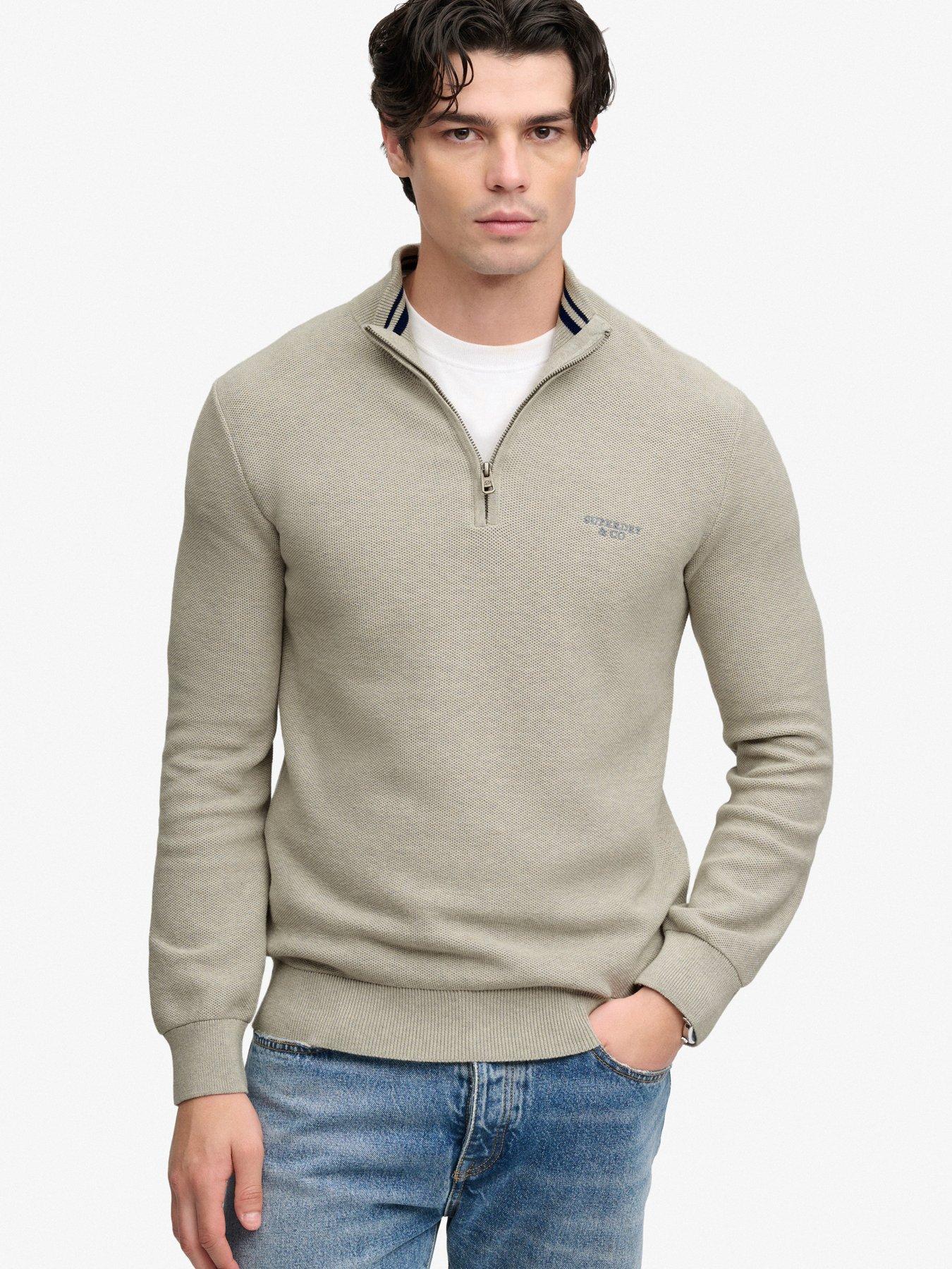 Image 1 of 7 of Superdry Mens Honeycomb Texture Half Zip Jumper - Grey
