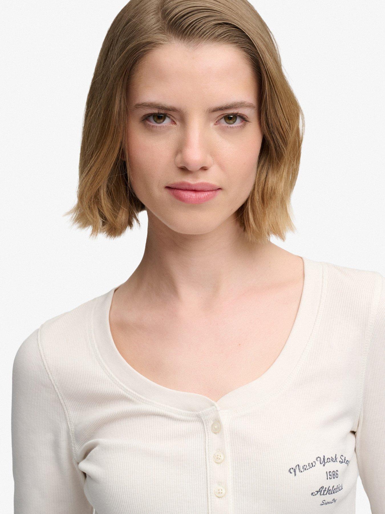 Image 4 of 7 of Superdry Superdry Athletic Button Down Long Sleeve T-shirt - Off White