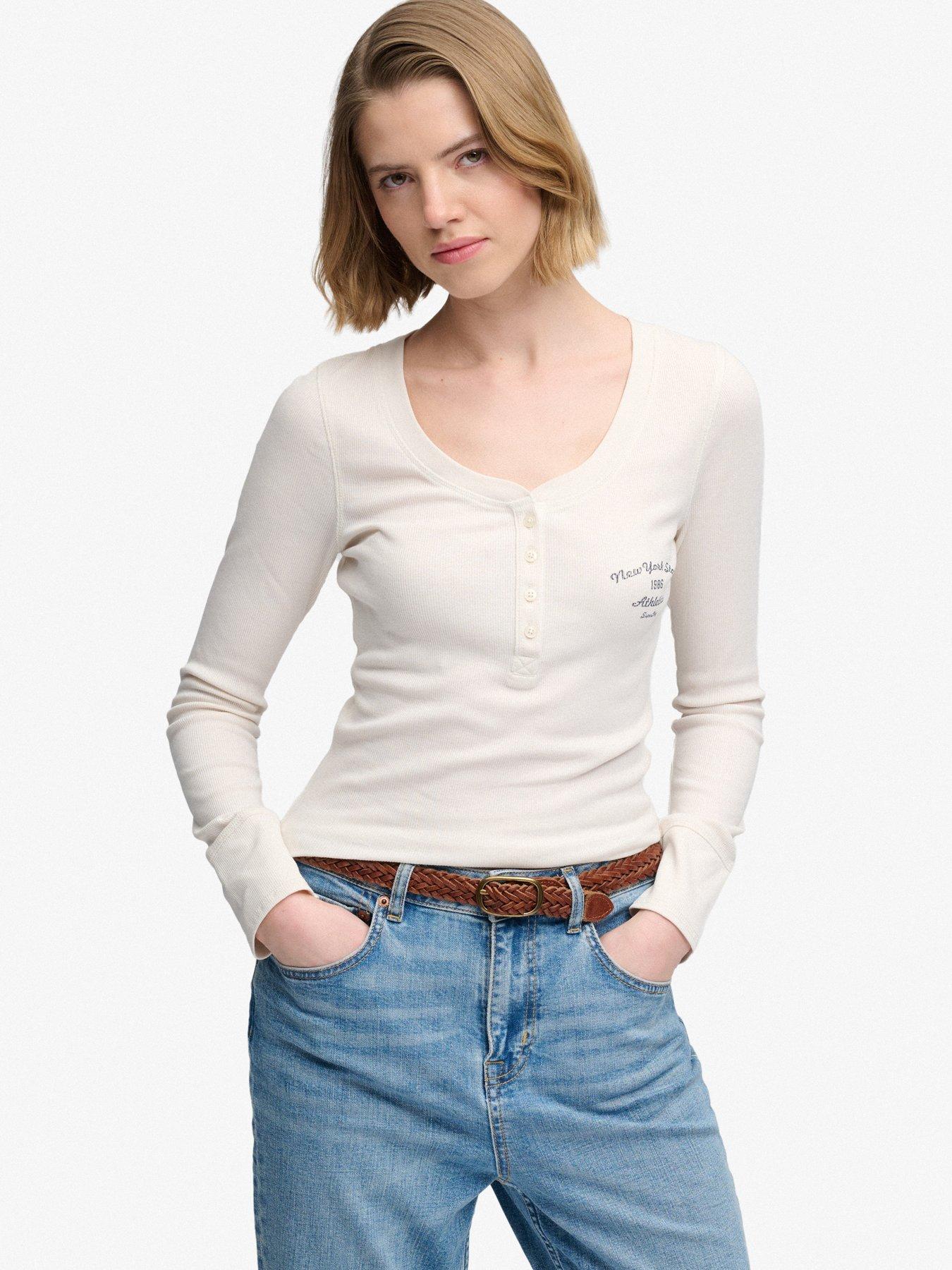 Image 5 of 7 of Superdry Superdry Athletic Button Down Long Sleeve T-shirt - Off White