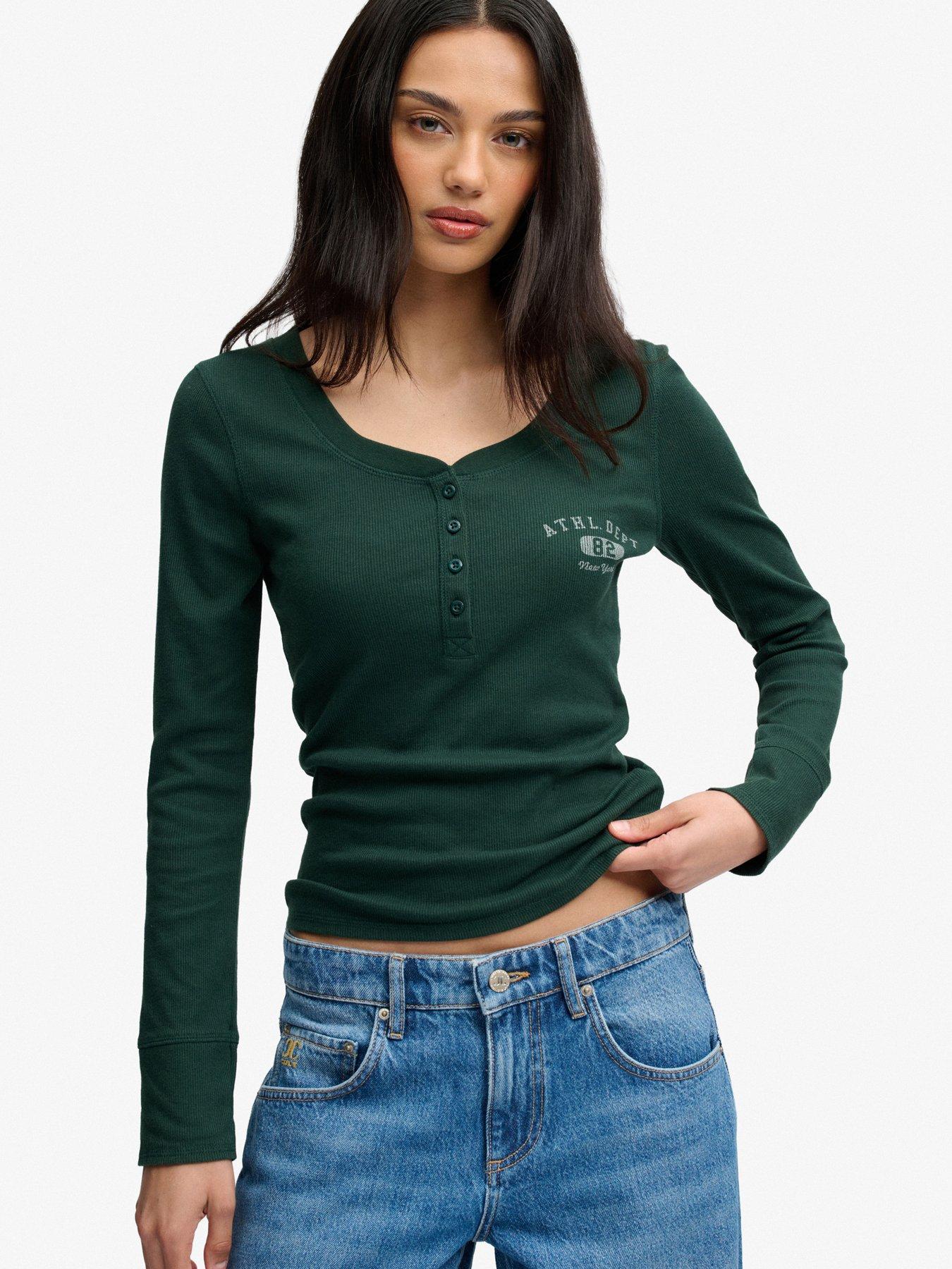 Image 1 of 7 of Superdry Superdry Athletic Button Down Long Sleeve T-shirt - Green