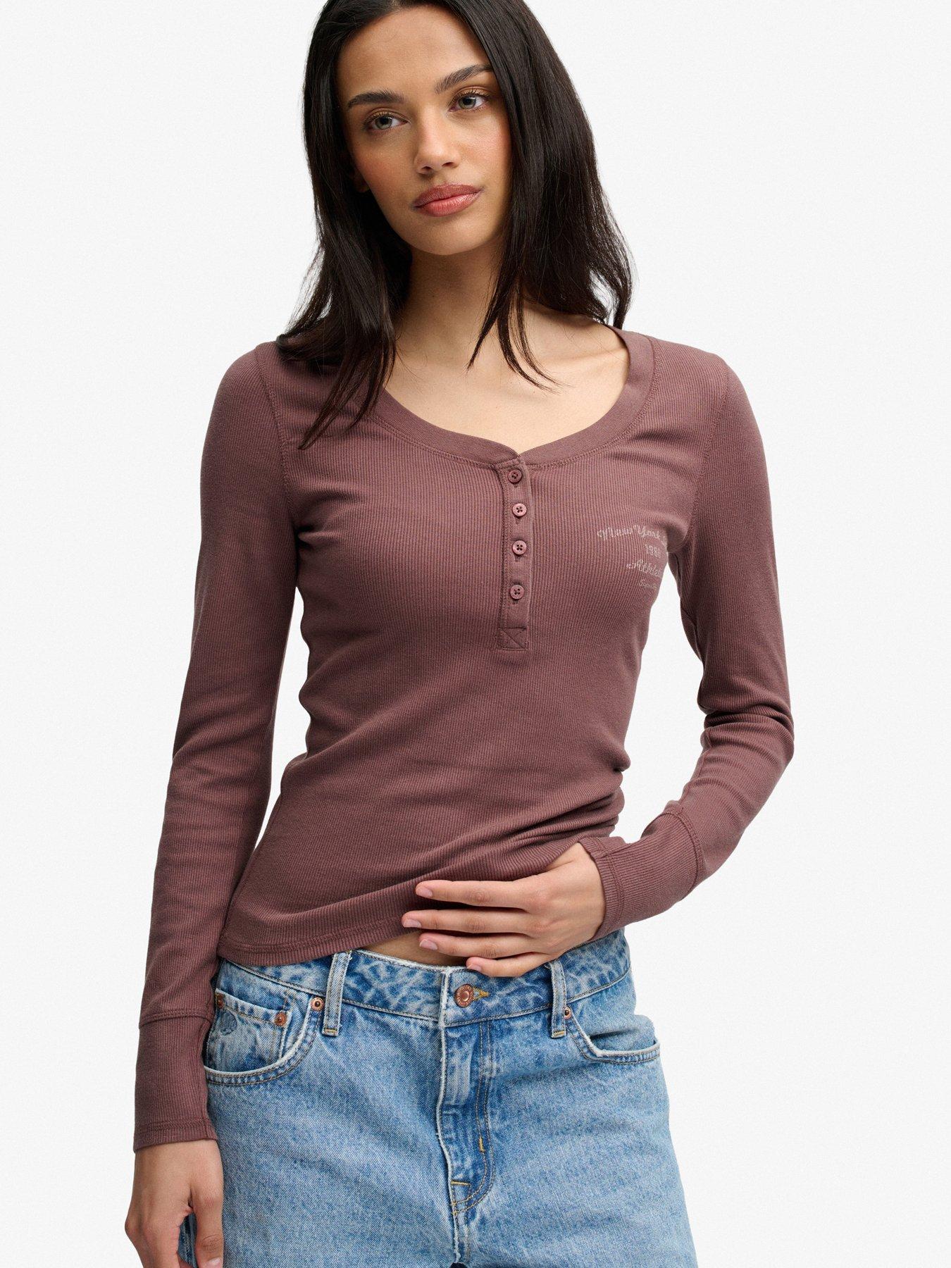 Image 1 of 7 of Superdry Superdry Athletic Button Down Long Sleeve T-shirt - Brown