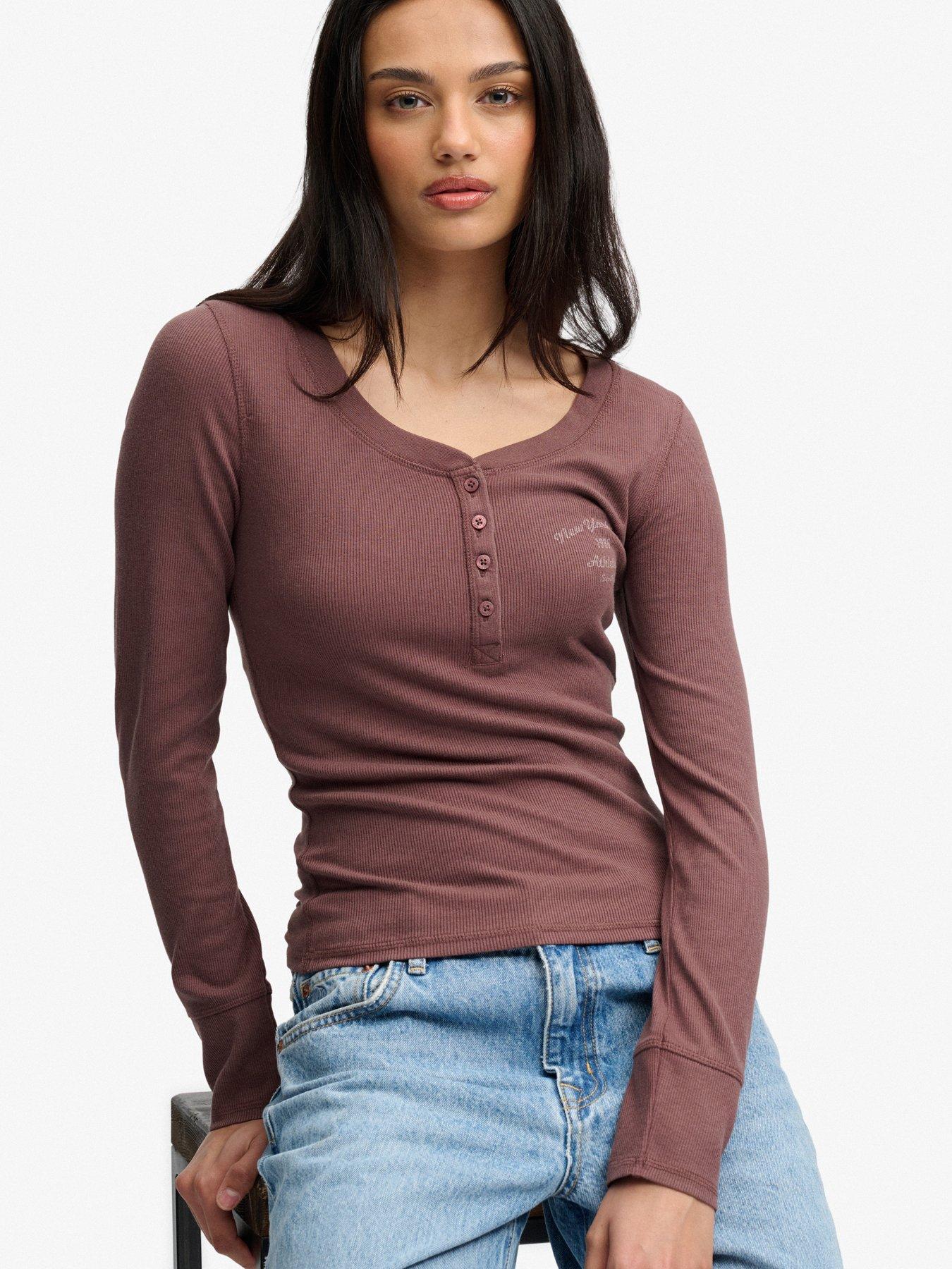 Image 4 of 7 of Superdry Superdry Athletic Button Down Long Sleeve T-shirt - Brown