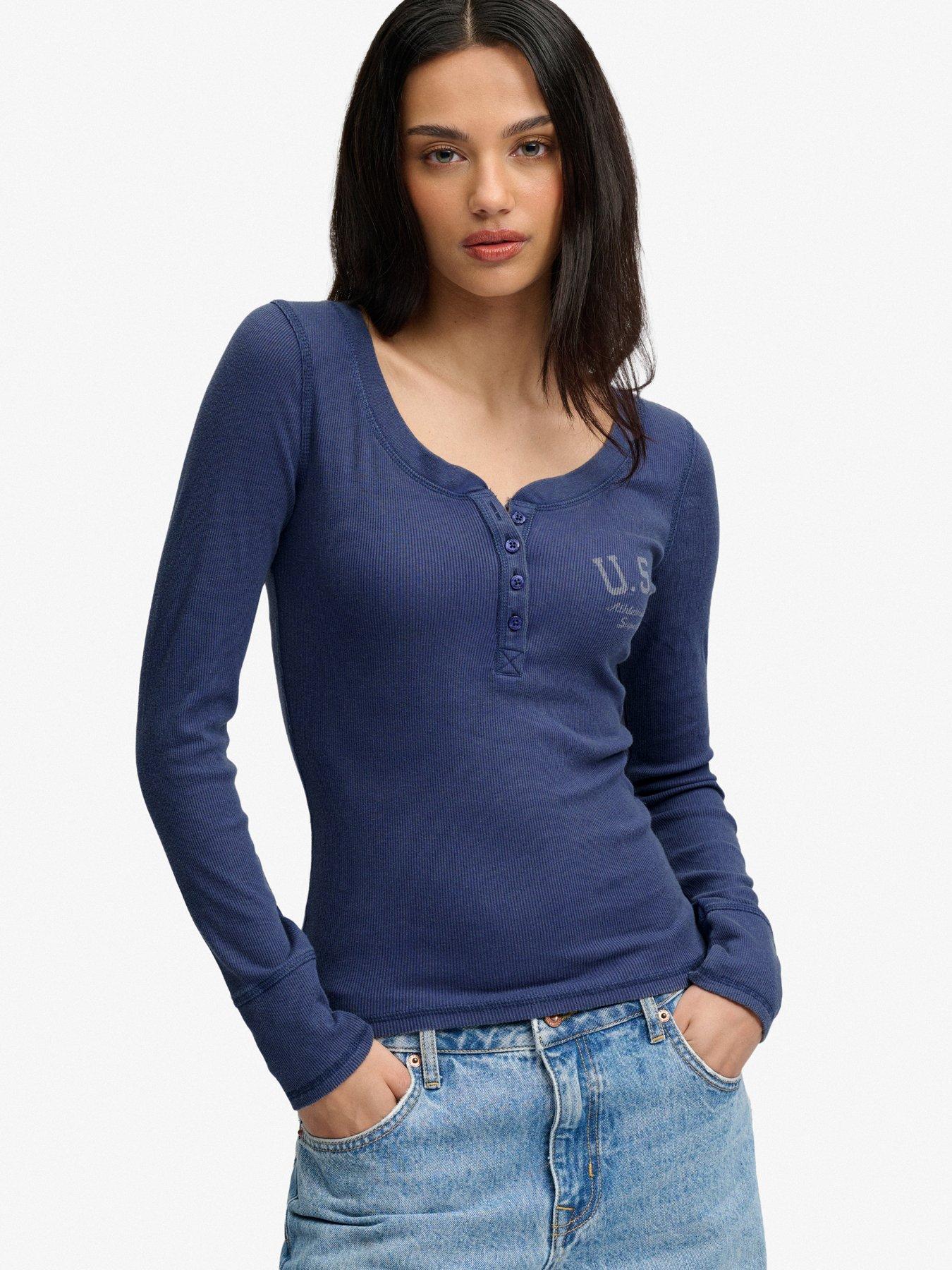 Image 1 of 7 of Superdry Superdry Athletic Button Down Long Sleeve T-shirt - Navy
