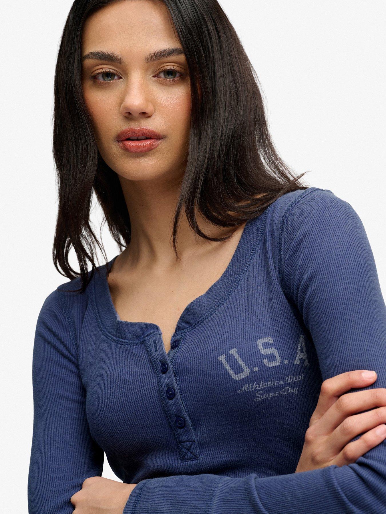 Image 4 of 7 of Superdry Superdry Athletic Button Down Long Sleeve T-shirt - Navy