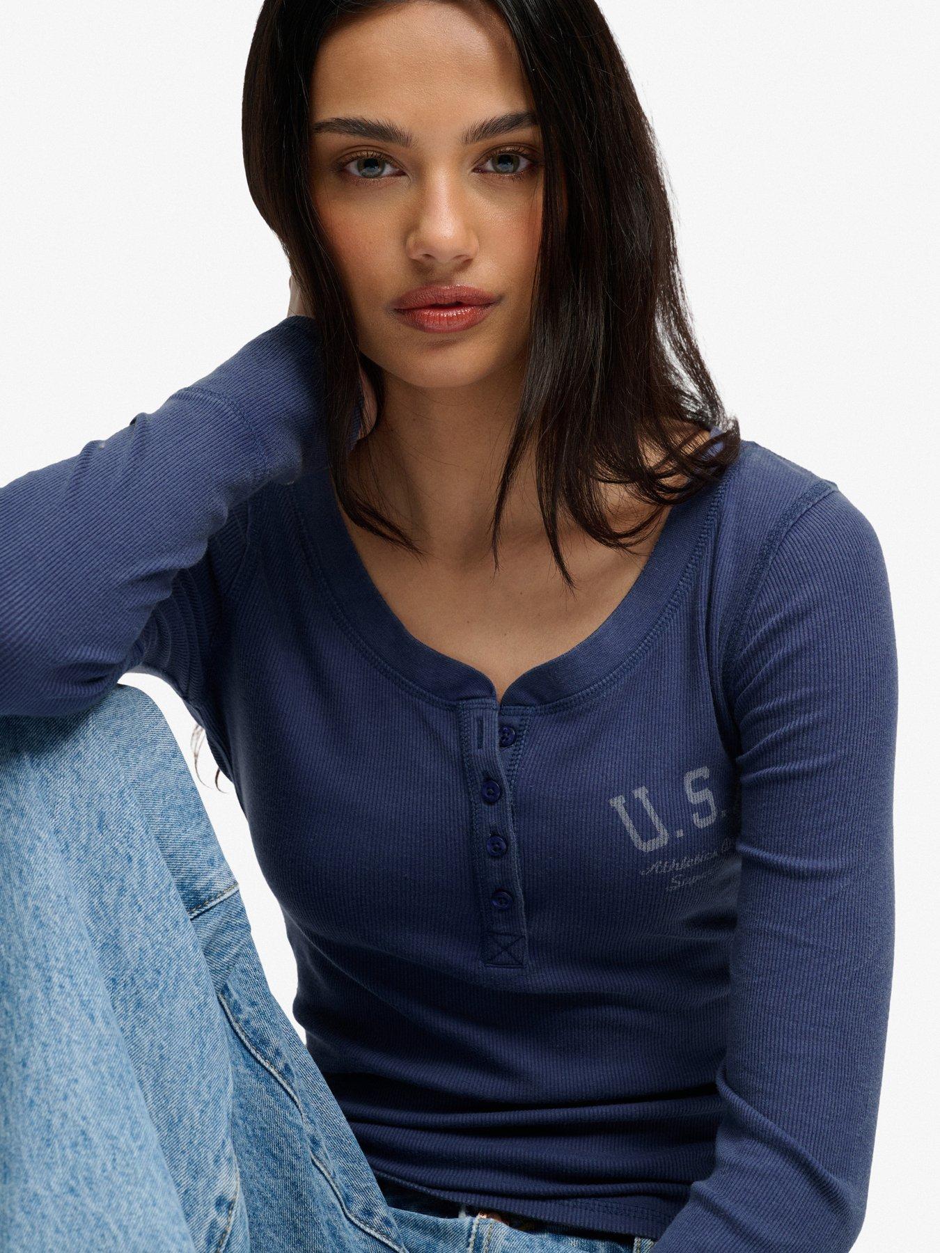 Image 5 of 7 of Superdry Superdry Athletic Button Down Long Sleeve T-shirt - Navy