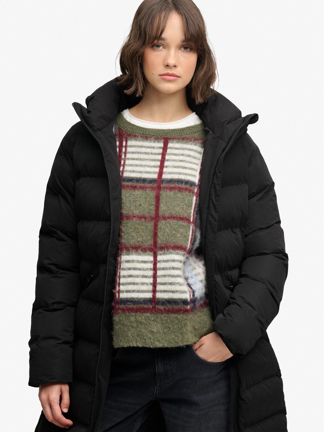 Image 1 of 7 of Superdry Superdry City Longline Microfibre Jacket - Black