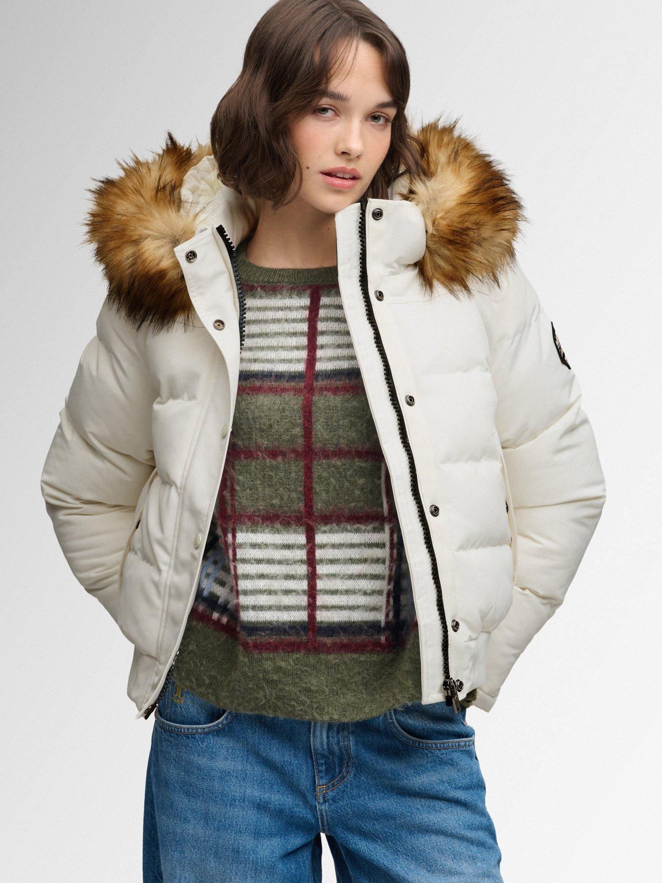 Image 1 of 7 of Superdry Superdry Everest Hooded Bomber Jacket - Off White