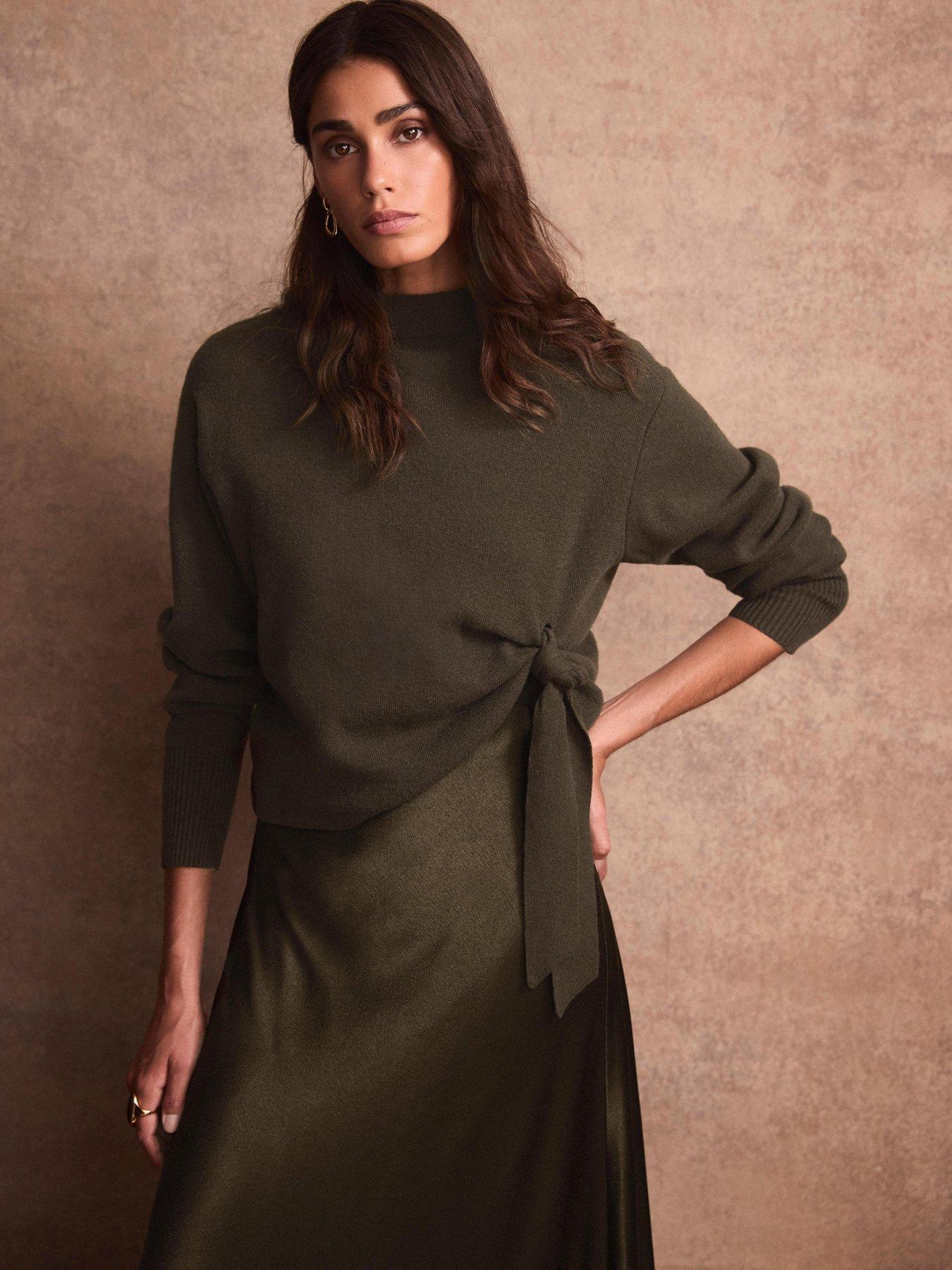 Image 4 of 6 of Mint Velvet Womens Tie Front 2-in-1 Midi Dress - Green