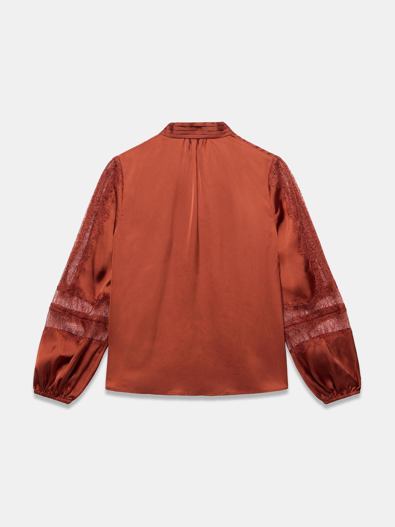 Image 6 of 6 of Mint Velvet Womens Lace Satin V-Neck Blouse - Orange