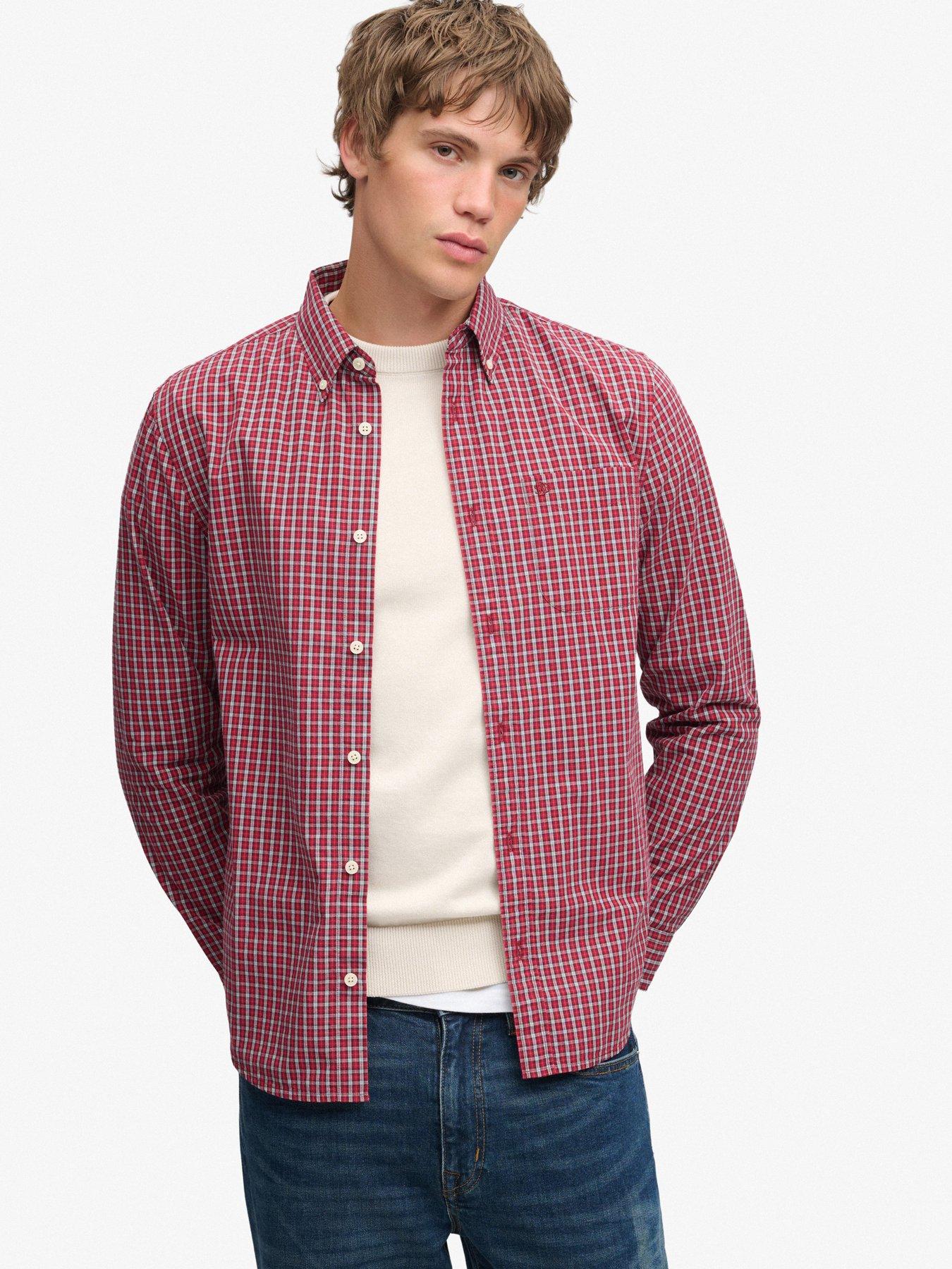 Image 1 of 6 of Superdry Preppy Poplin Long Sleeve Shirt - Red