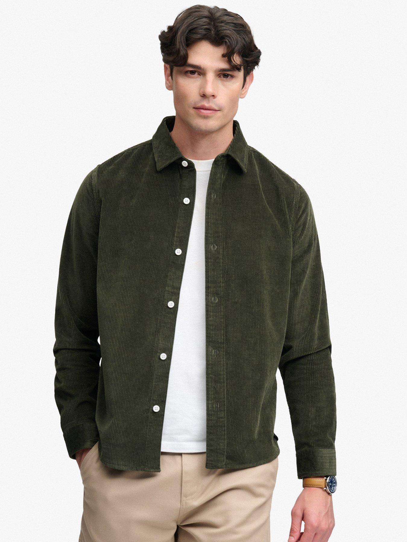 Image 1 of 7 of Superdry Mens Cord Button-Through Long Sleeve Overshirt- Green
