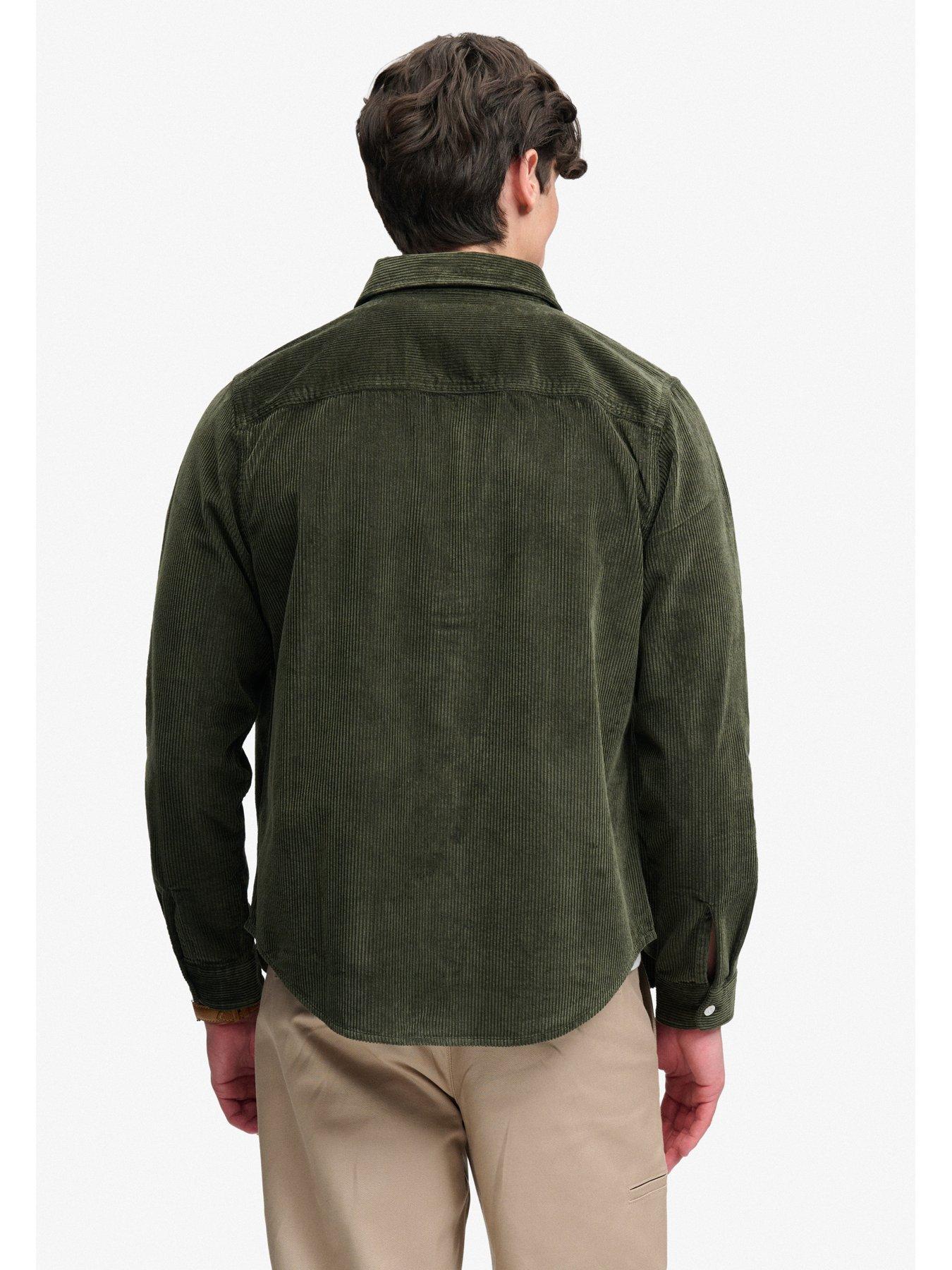 Image 2 of 7 of Superdry Mens Cord Button-Through Long Sleeve Overshirt- Green