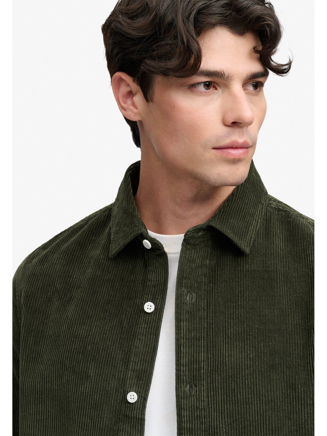 Image 4 of 7 of Superdry Mens Cord Button-Through Long Sleeve Overshirt- Green