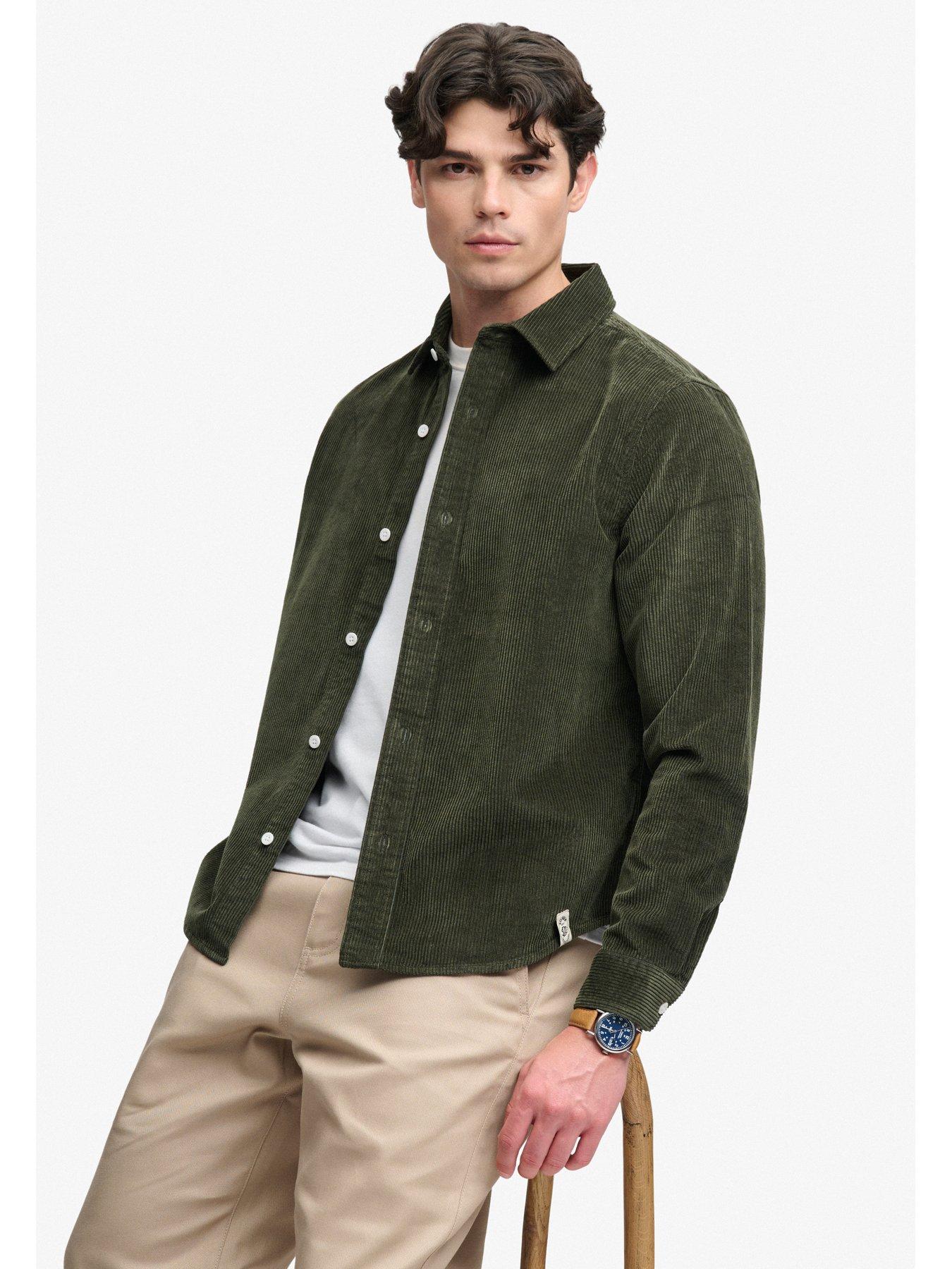 Image 5 of 7 of Superdry Mens Cord Button-Through Long Sleeve Overshirt- Green