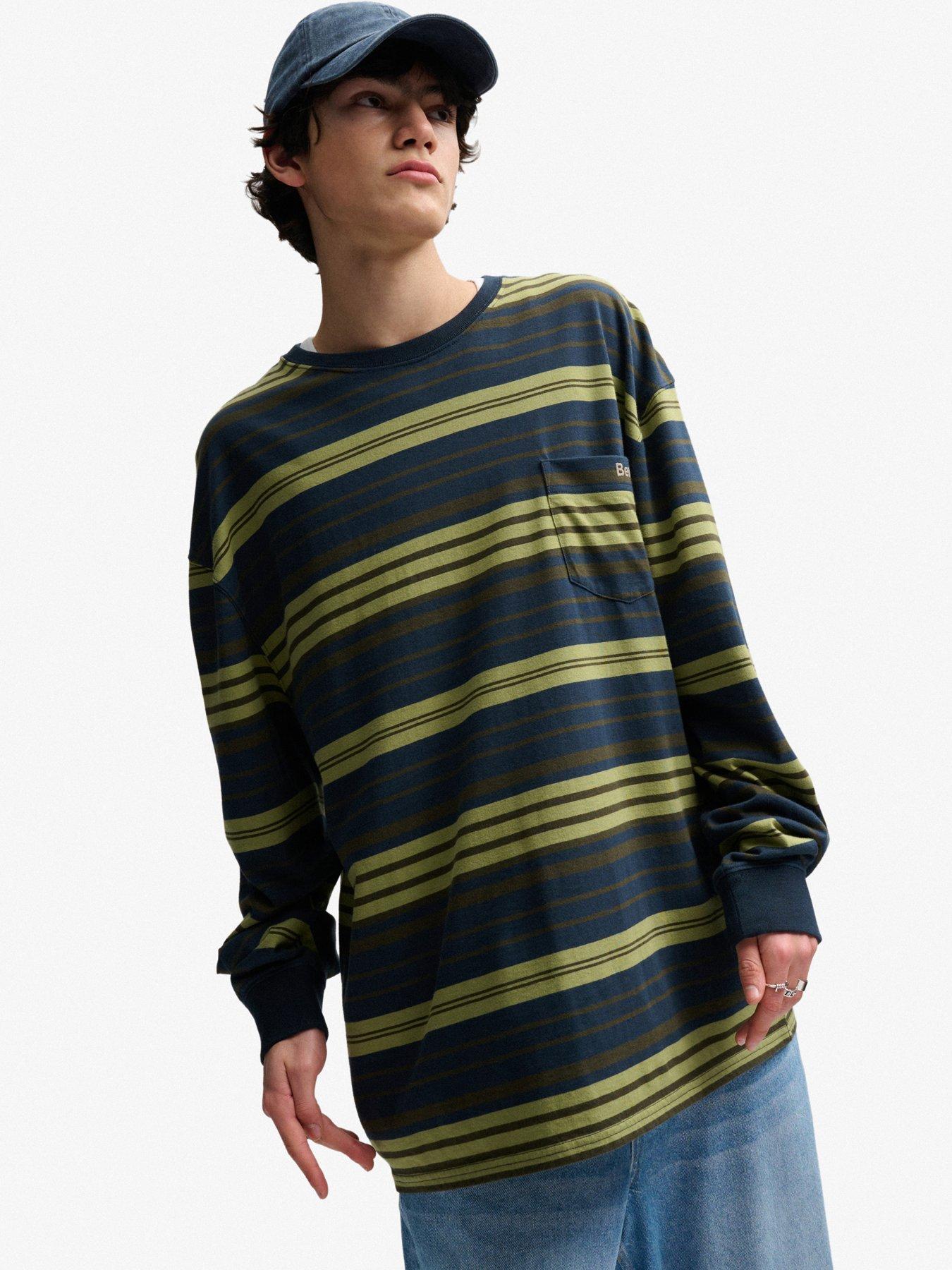 Image 1 of 5 of Superdry Superdry Oversized Stripe Long Sleeve T-shirt - Navy